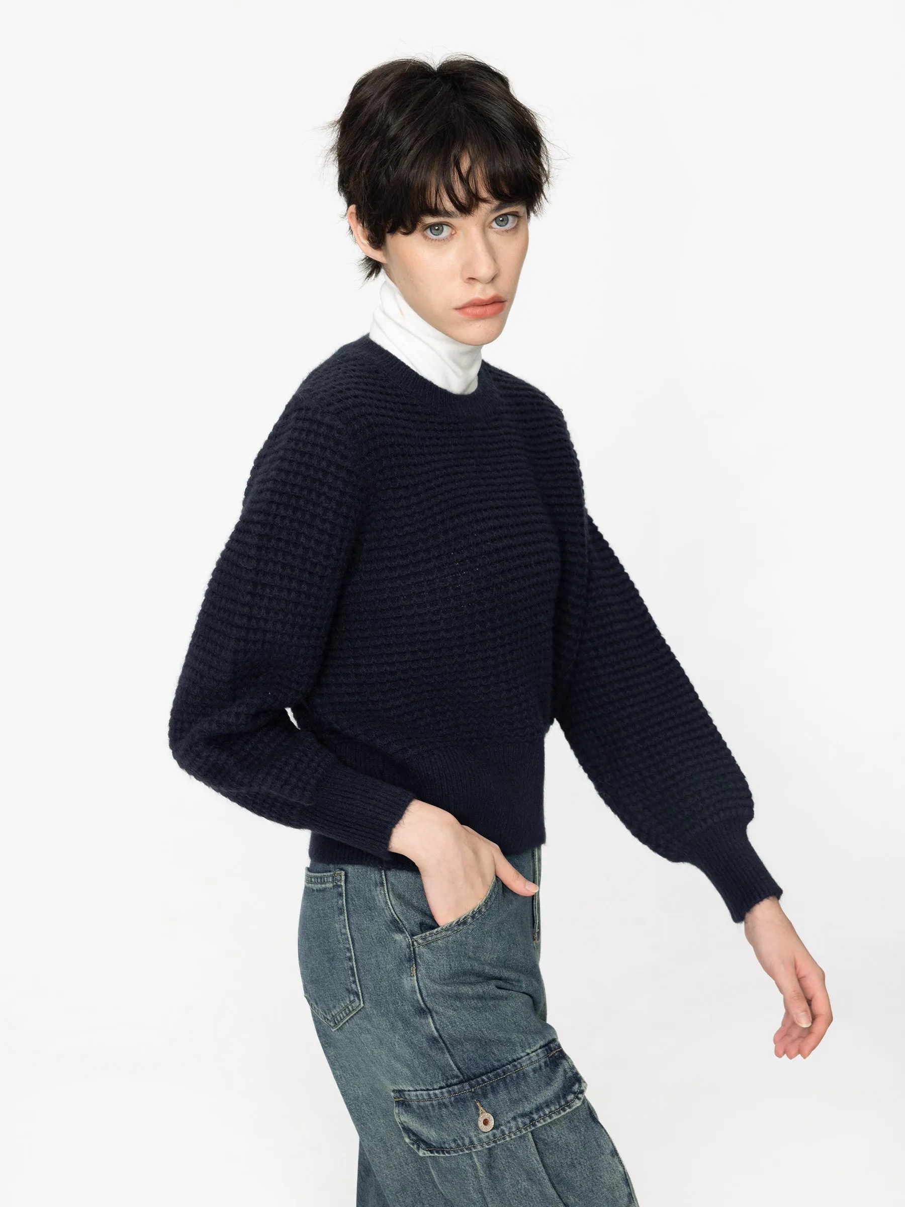 Round Neck Ribbed Knit Sweater