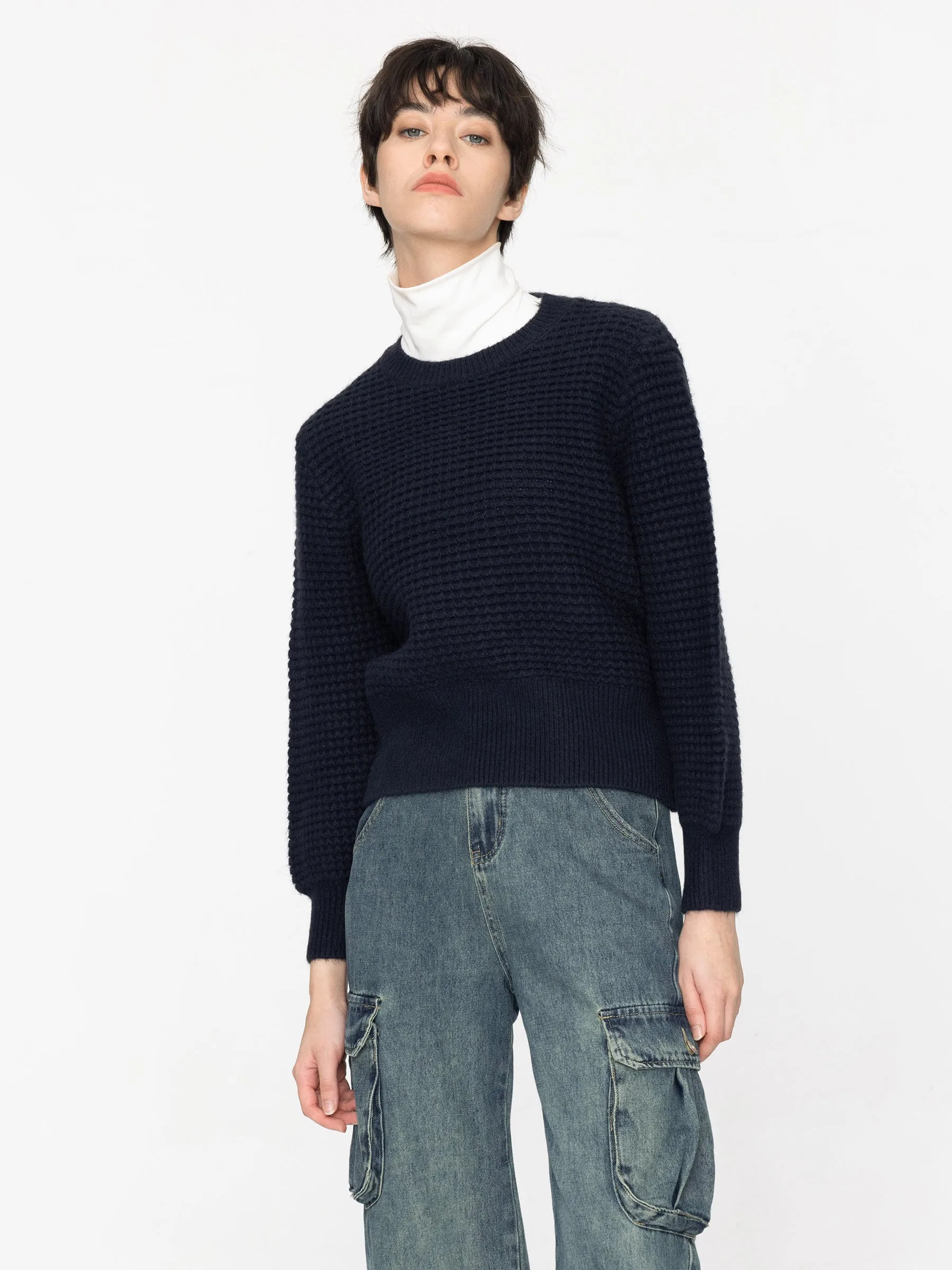 Round Neck Ribbed Knit Sweater