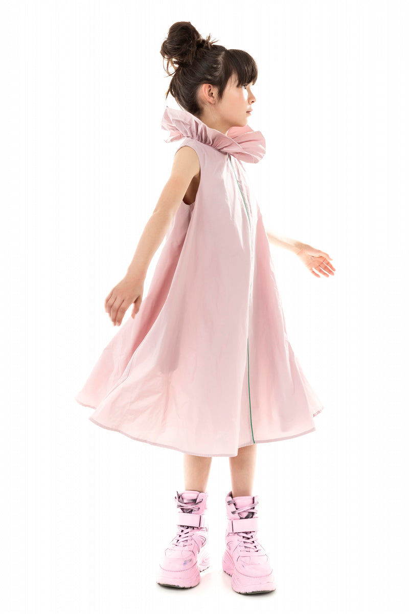 RUFFLE NECK PINK DRESS