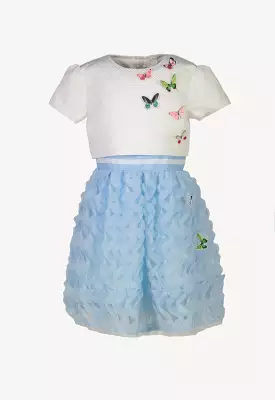 Ruffle Tulle Butterfly Patch Dress And Blouse Sets