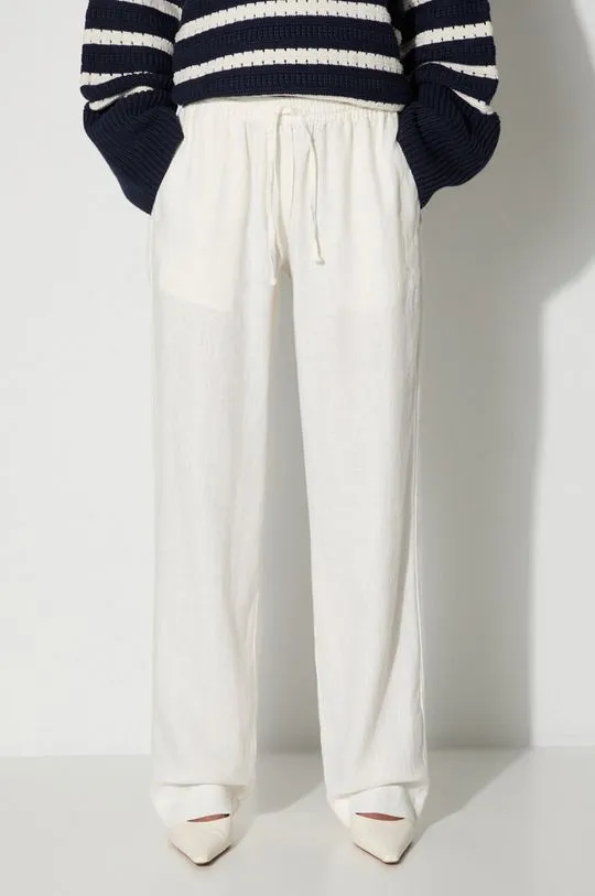 Samsoe Samsoe linen trousers HOYS white color F23900002