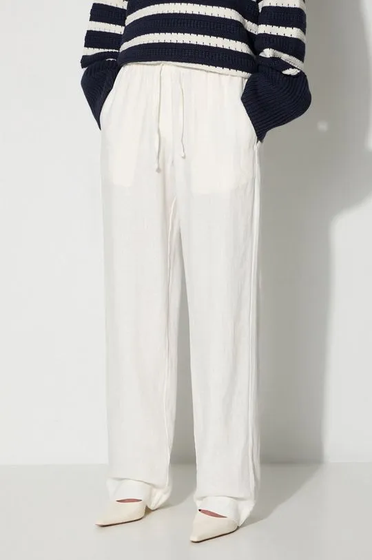 Samsoe Samsoe linen trousers HOYS white color F23900002