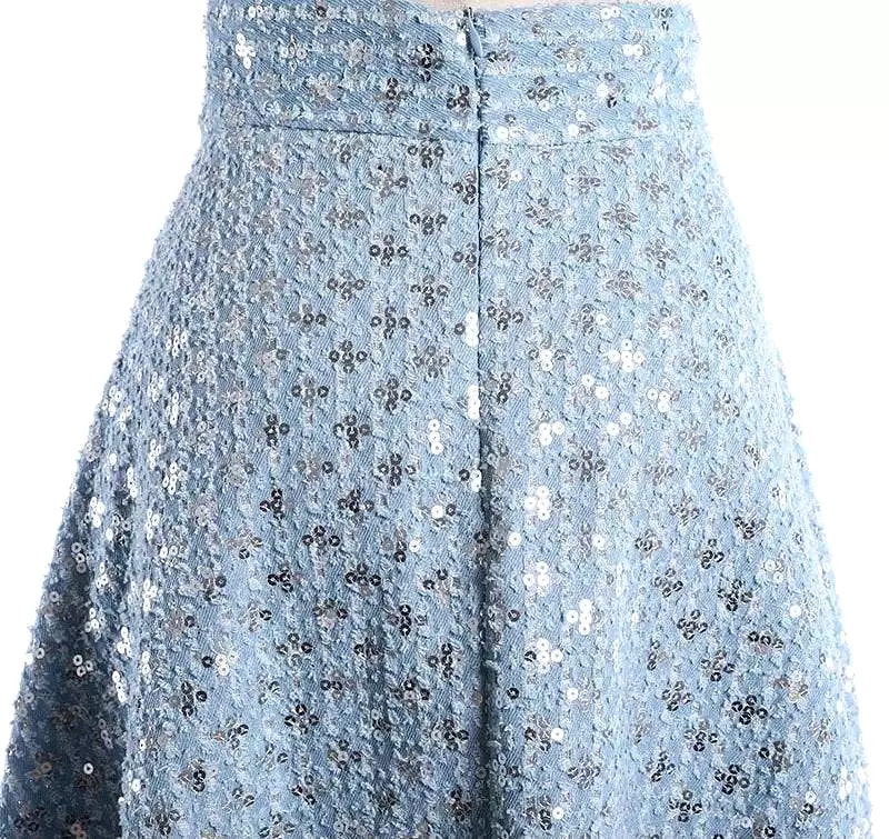 Sequined Flower Pattern A-Line Skirt