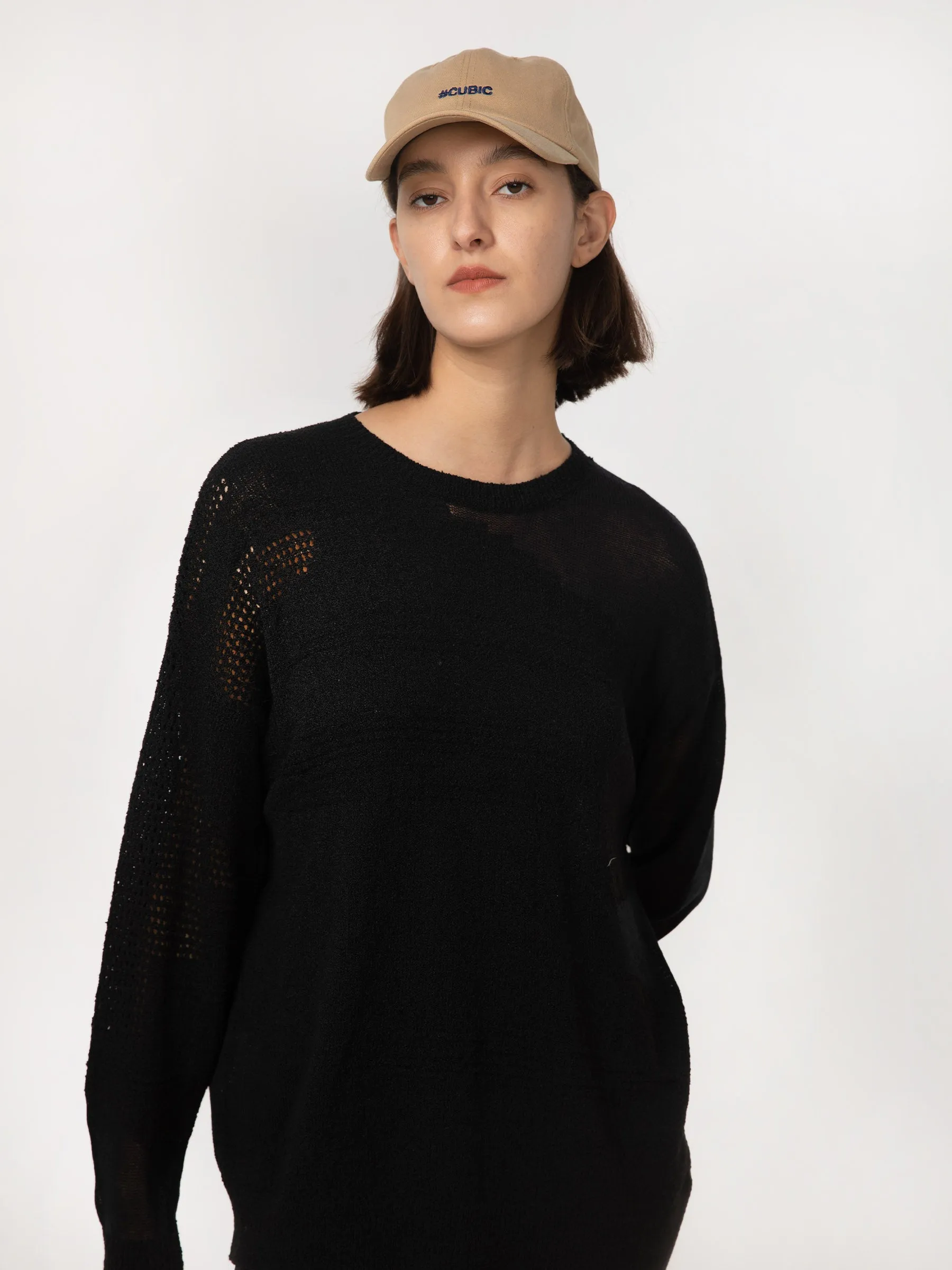 Sheer Triangular Panelled Thin Knit Sweater