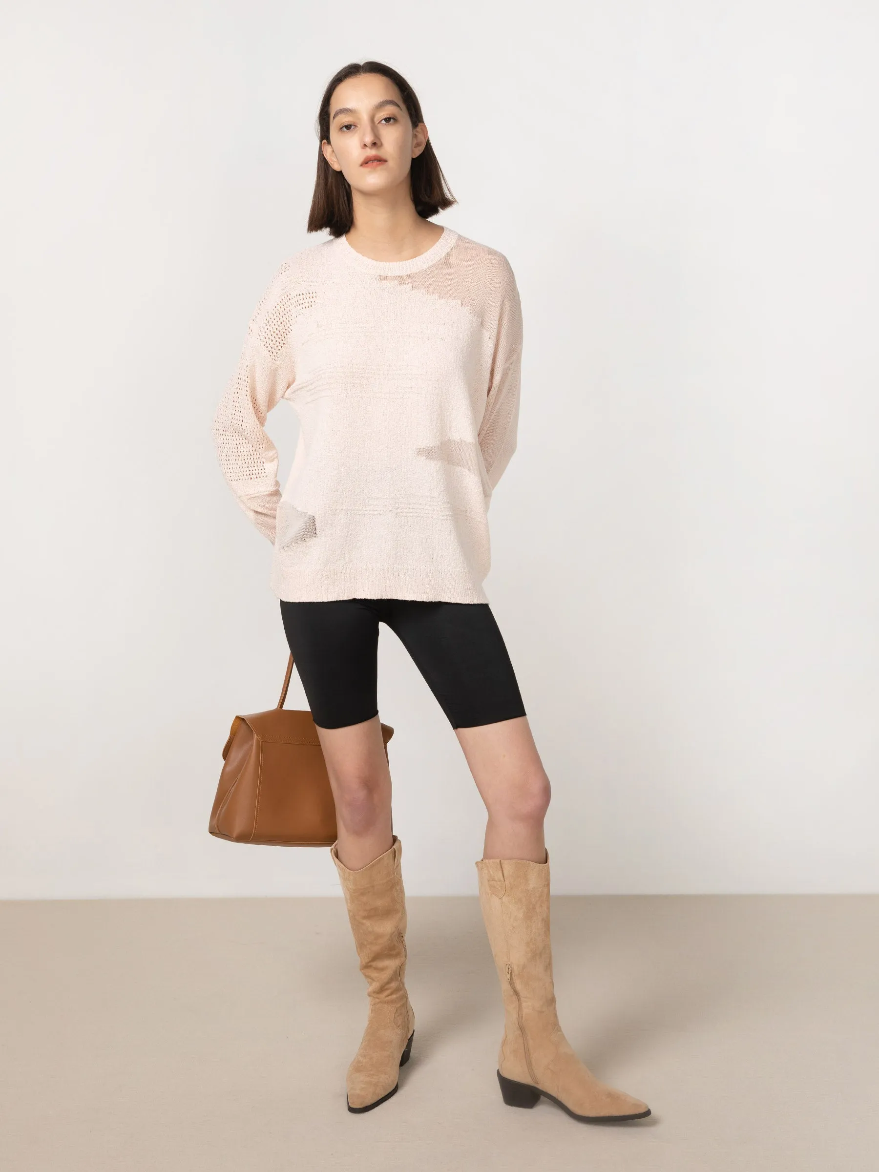 Sheer Triangular Panelled Thin Knit Sweater