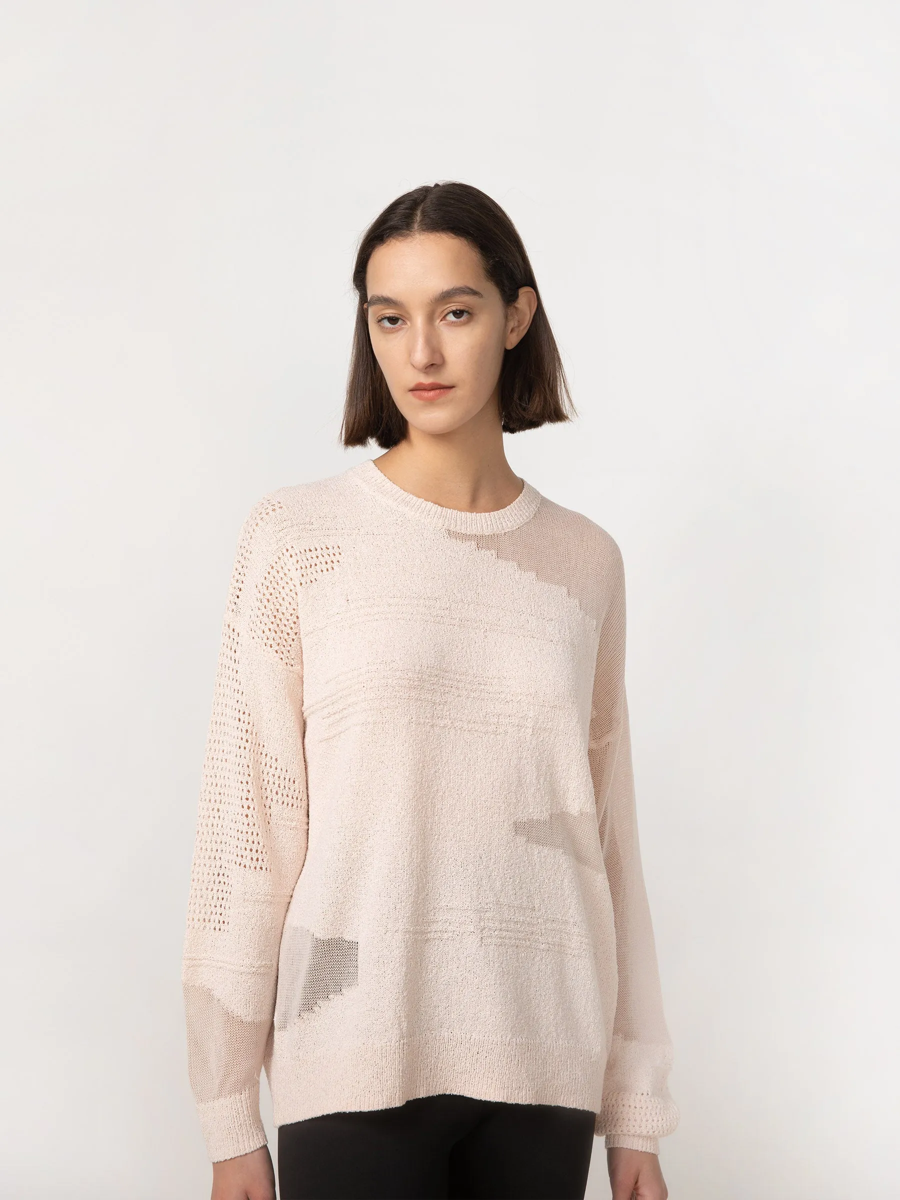 Sheer Triangular Panelled Thin Knit Sweater