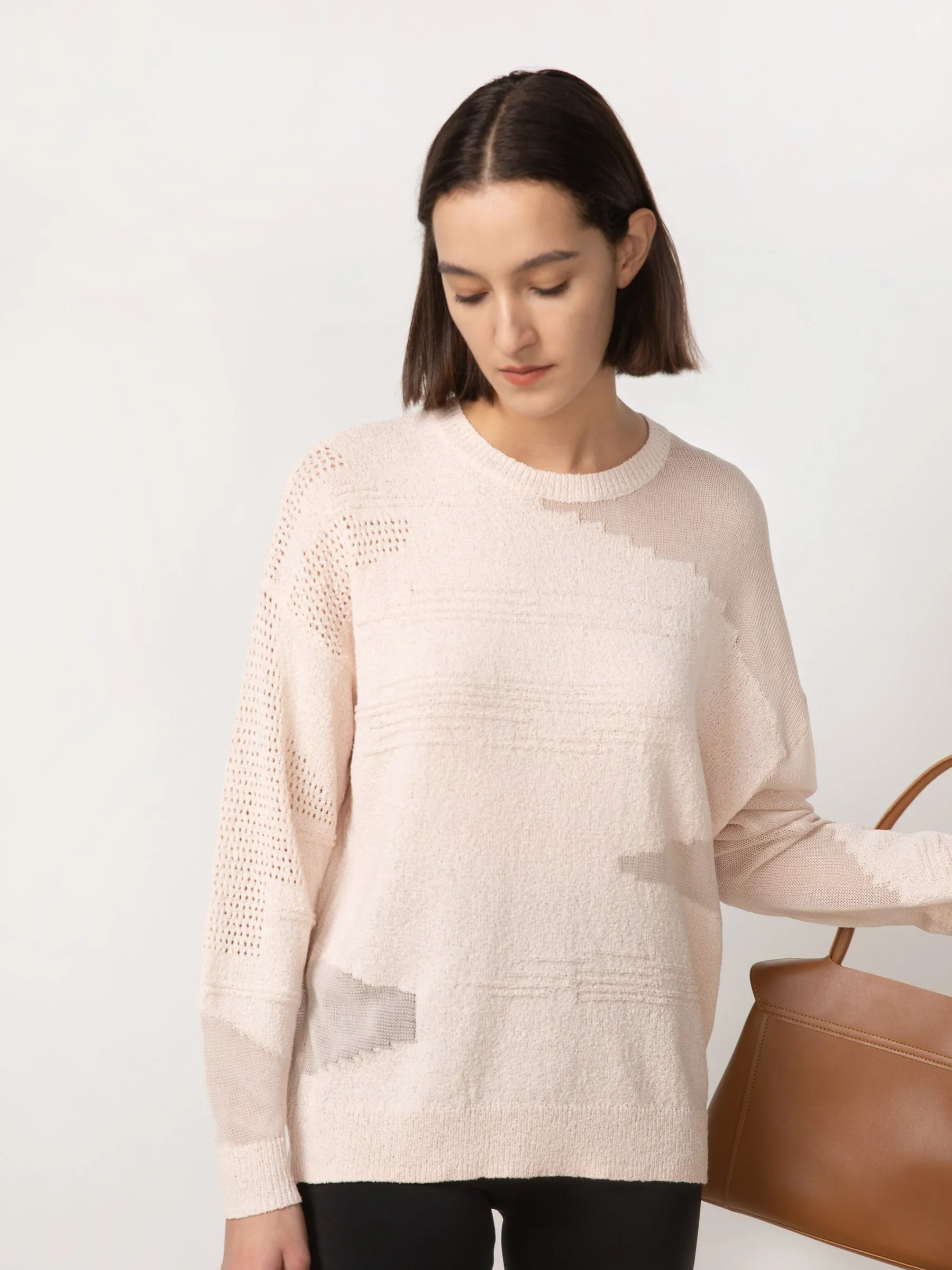 Sheer Triangular Panelled Thin Knit Sweater