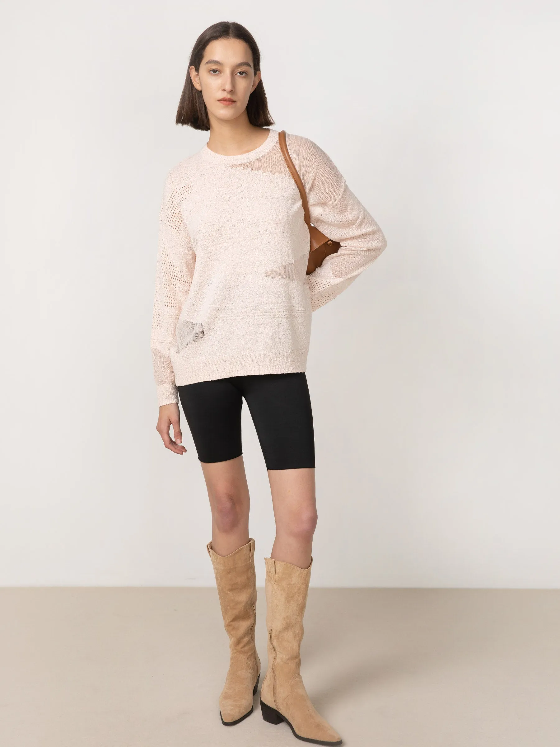 Sheer Triangular Panelled Thin Knit Sweater