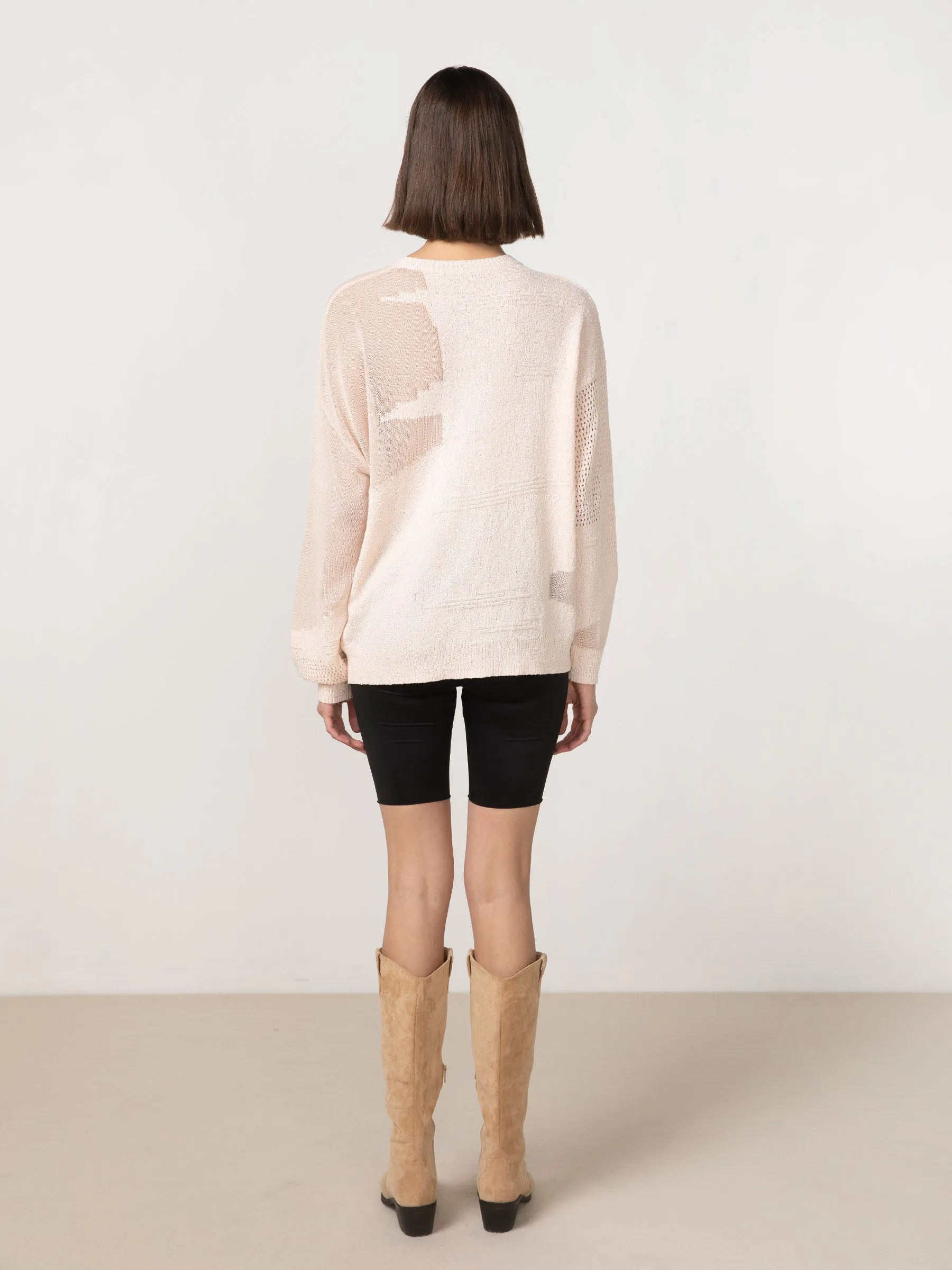 Sheer Triangular Panelled Thin Knit Sweater