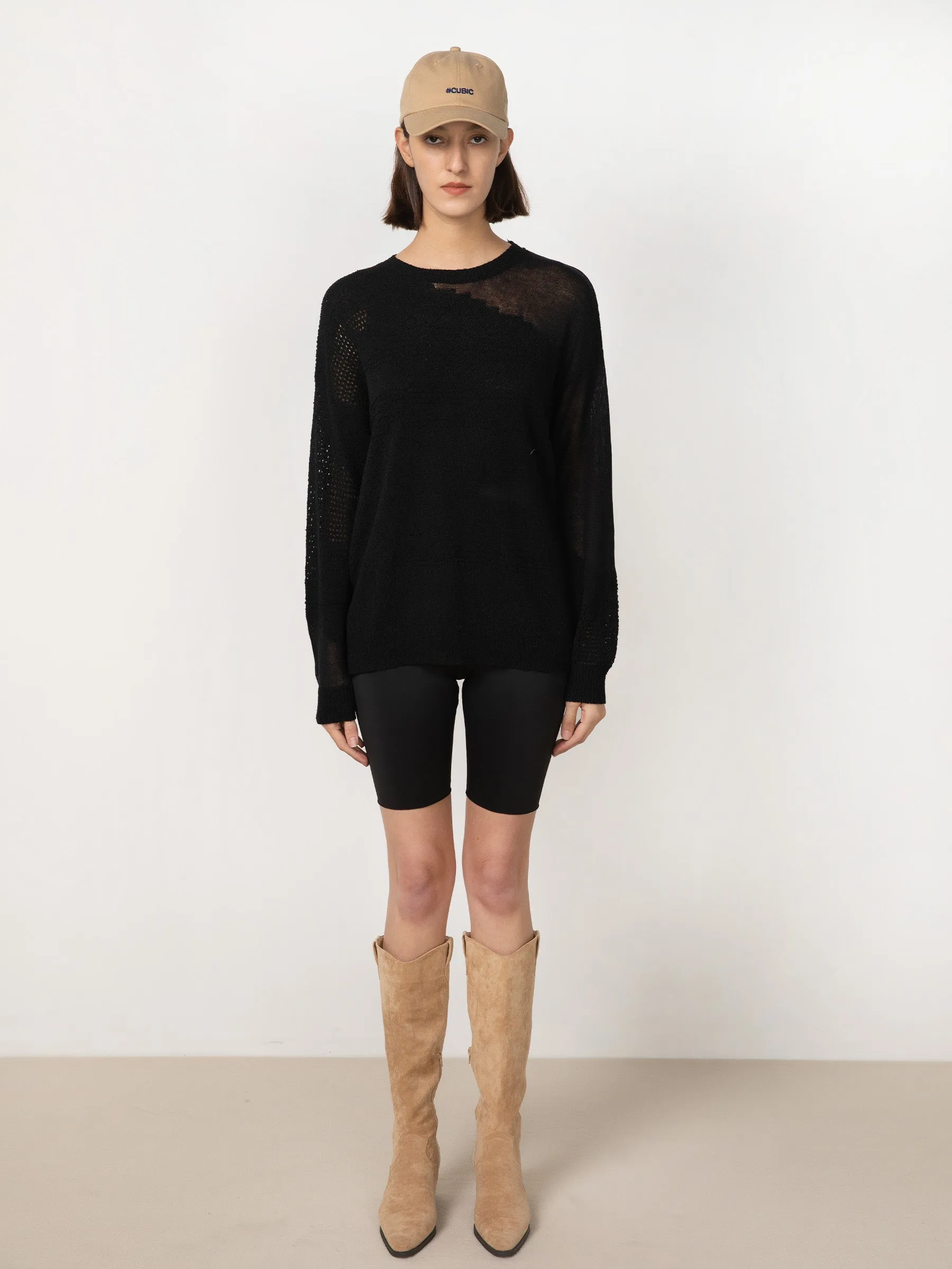 Sheer Triangular Panelled Thin Knit Sweater