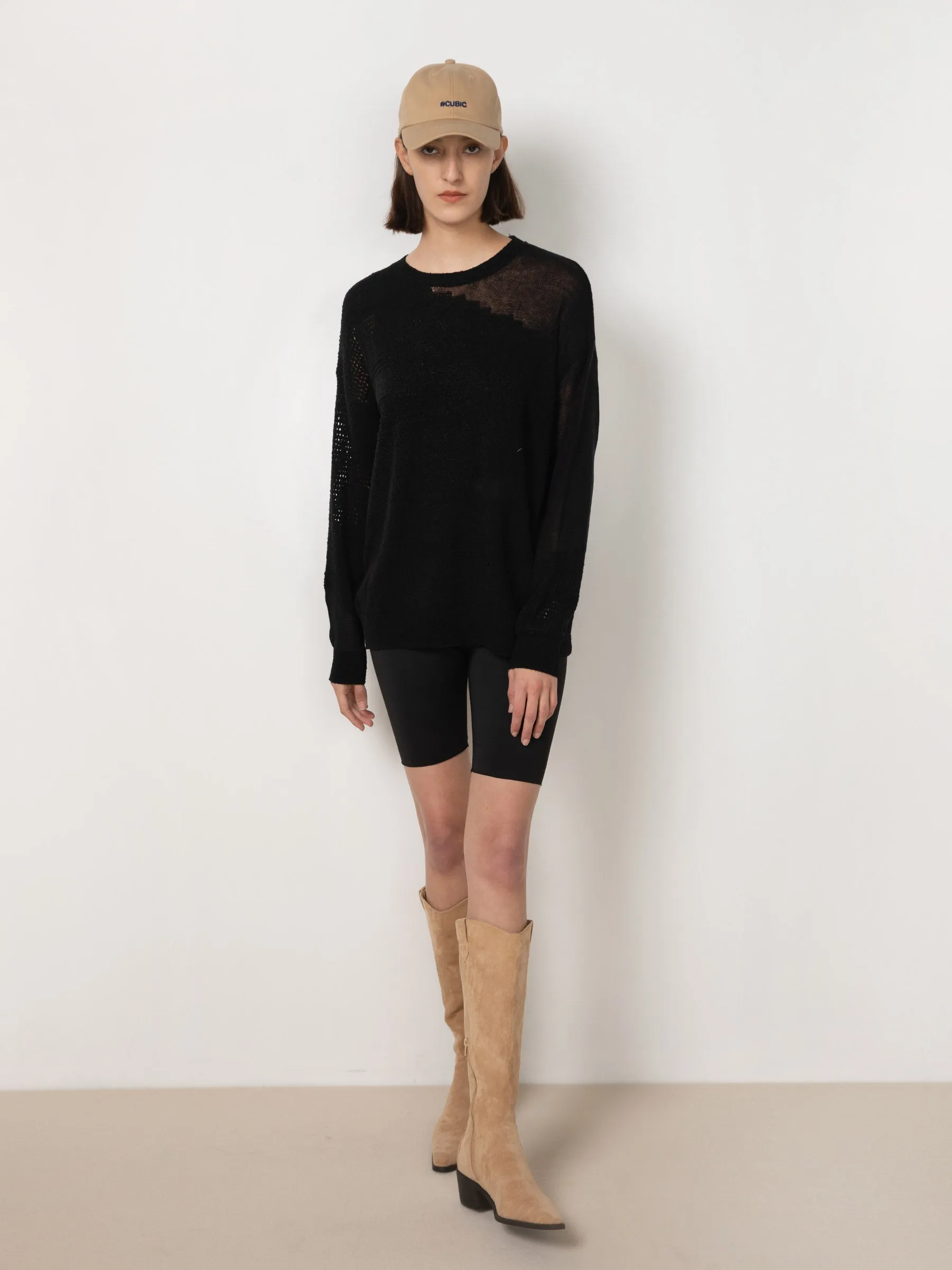 Sheer Triangular Panelled Thin Knit Sweater