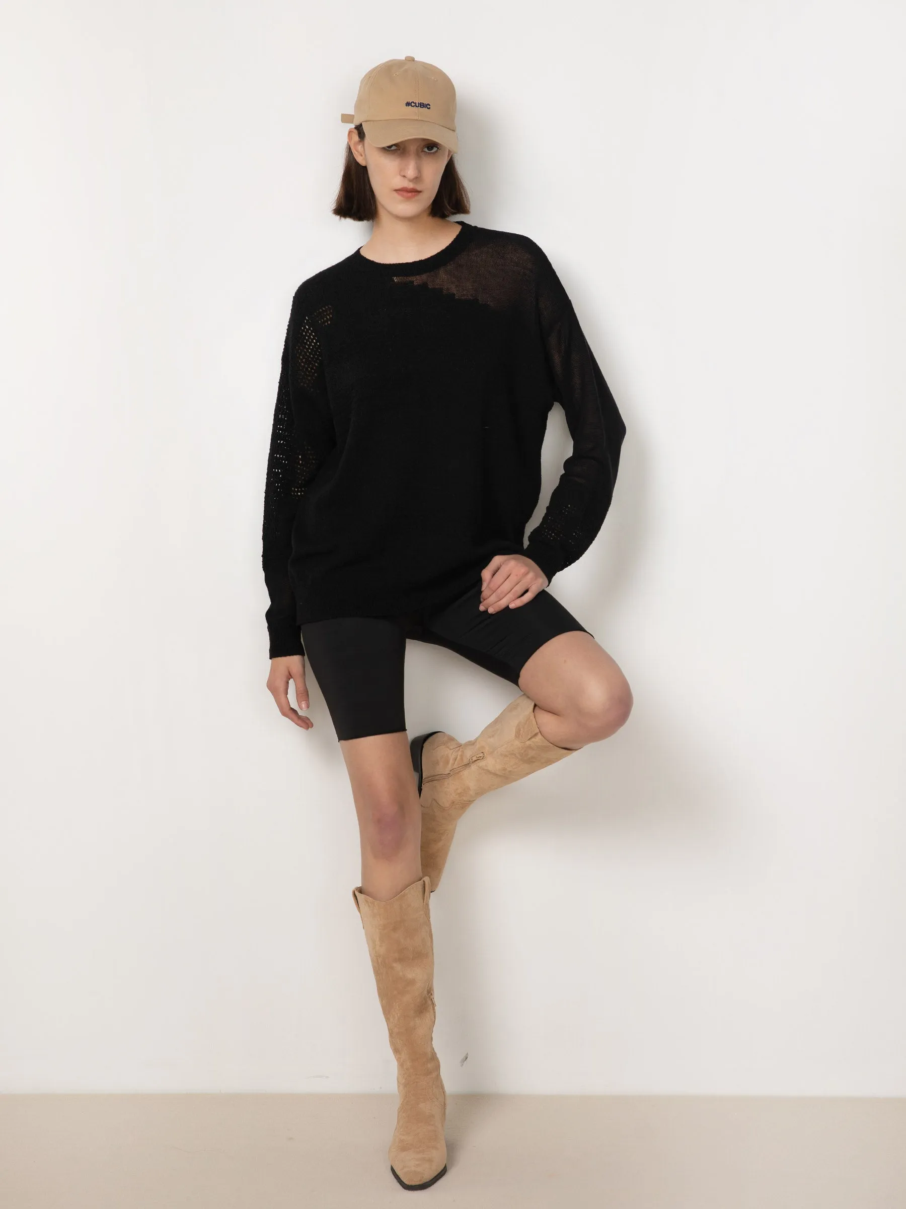 Sheer Triangular Panelled Thin Knit Sweater