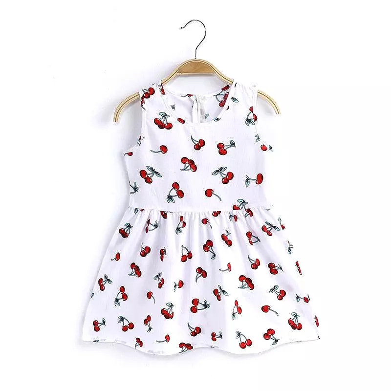 Sleeveless Fruity Print Girls Dresses