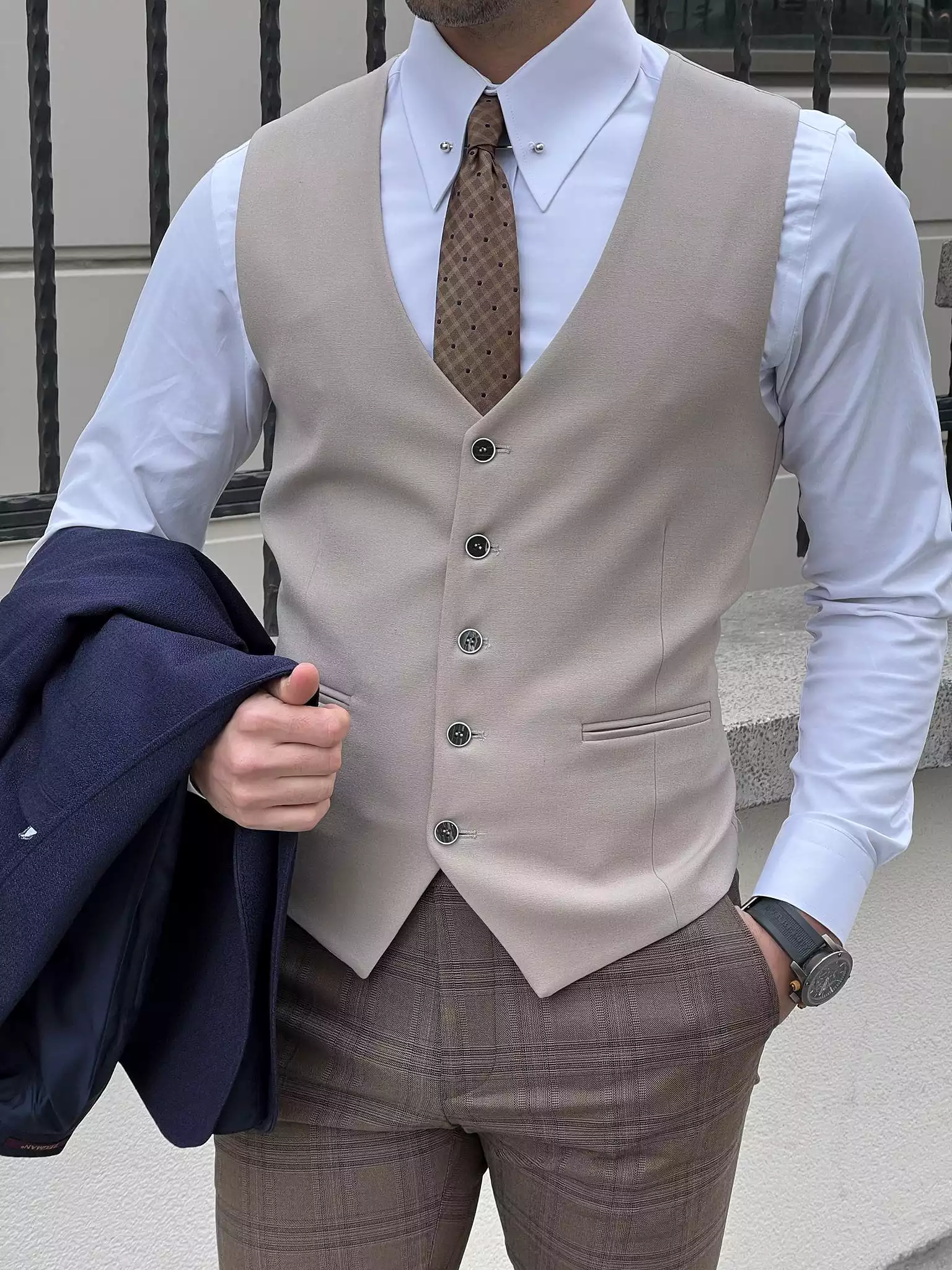 Slim Fit Wool Beige Men’s Waistcoat