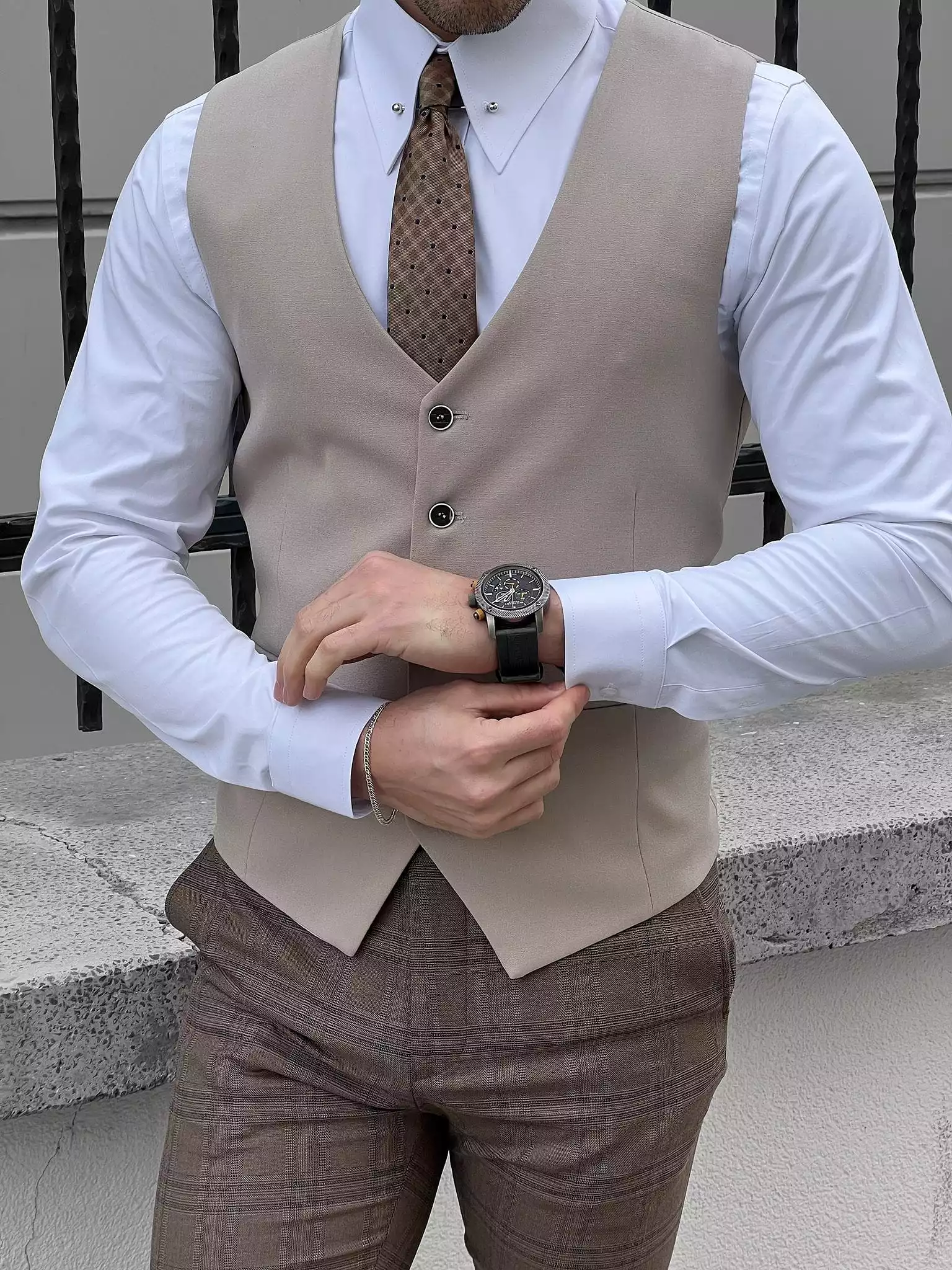 Slim Fit Wool Beige Men’s Waistcoat