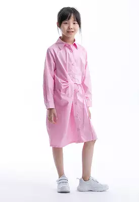 Solid Collared Self-Tie Cotton Shirt Dress