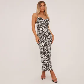 Strappy Cowl Neck Maxi Dress In Black Zebra Print Woven