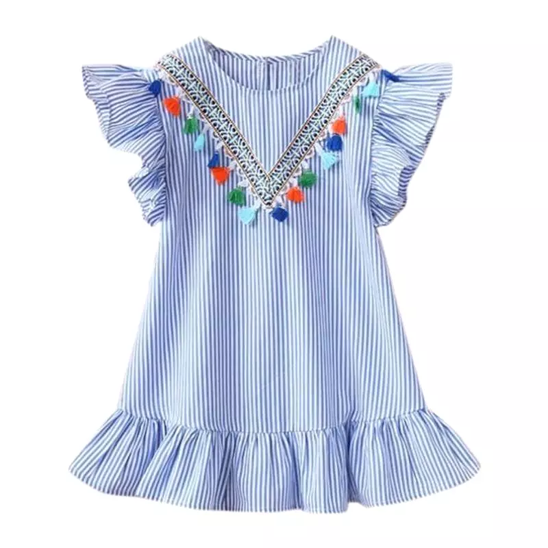 Striped Petal Sleeve Girls Dresses