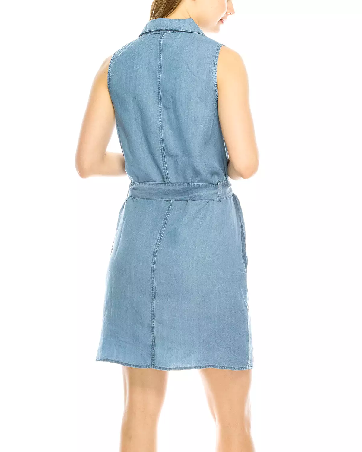 Summer Button Down Denim Shirt Dress Tunic with Front Tie Waist