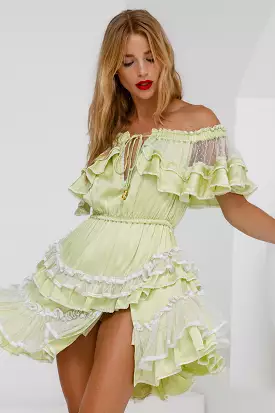 Tambourine Mini Dress - Lime Cream