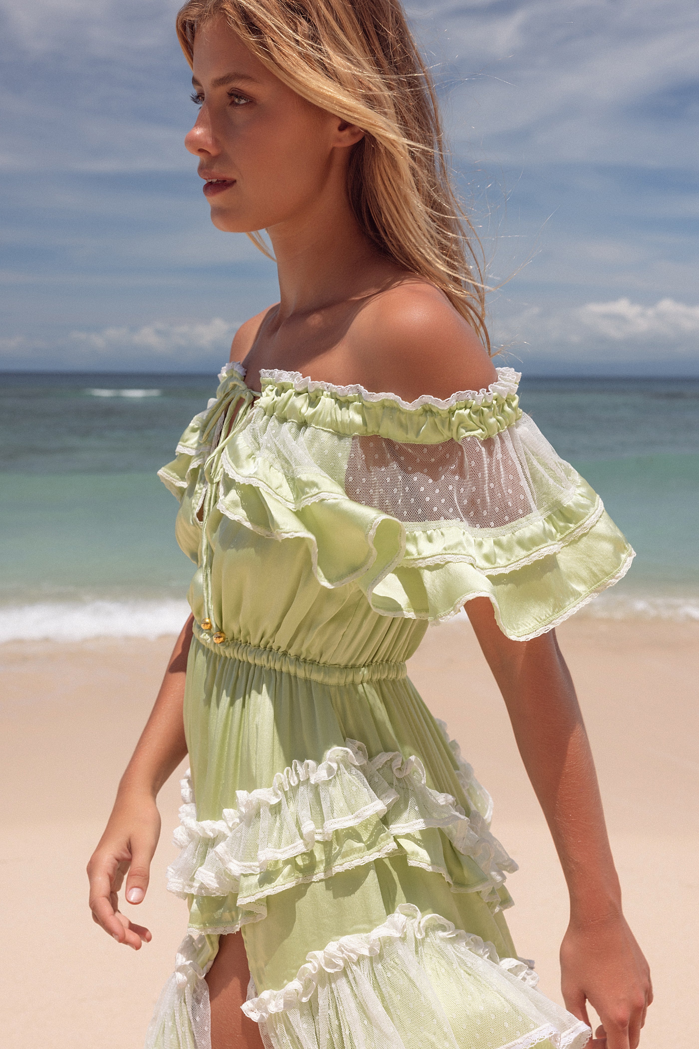 Tambourine Mini Dress - Lime Cream