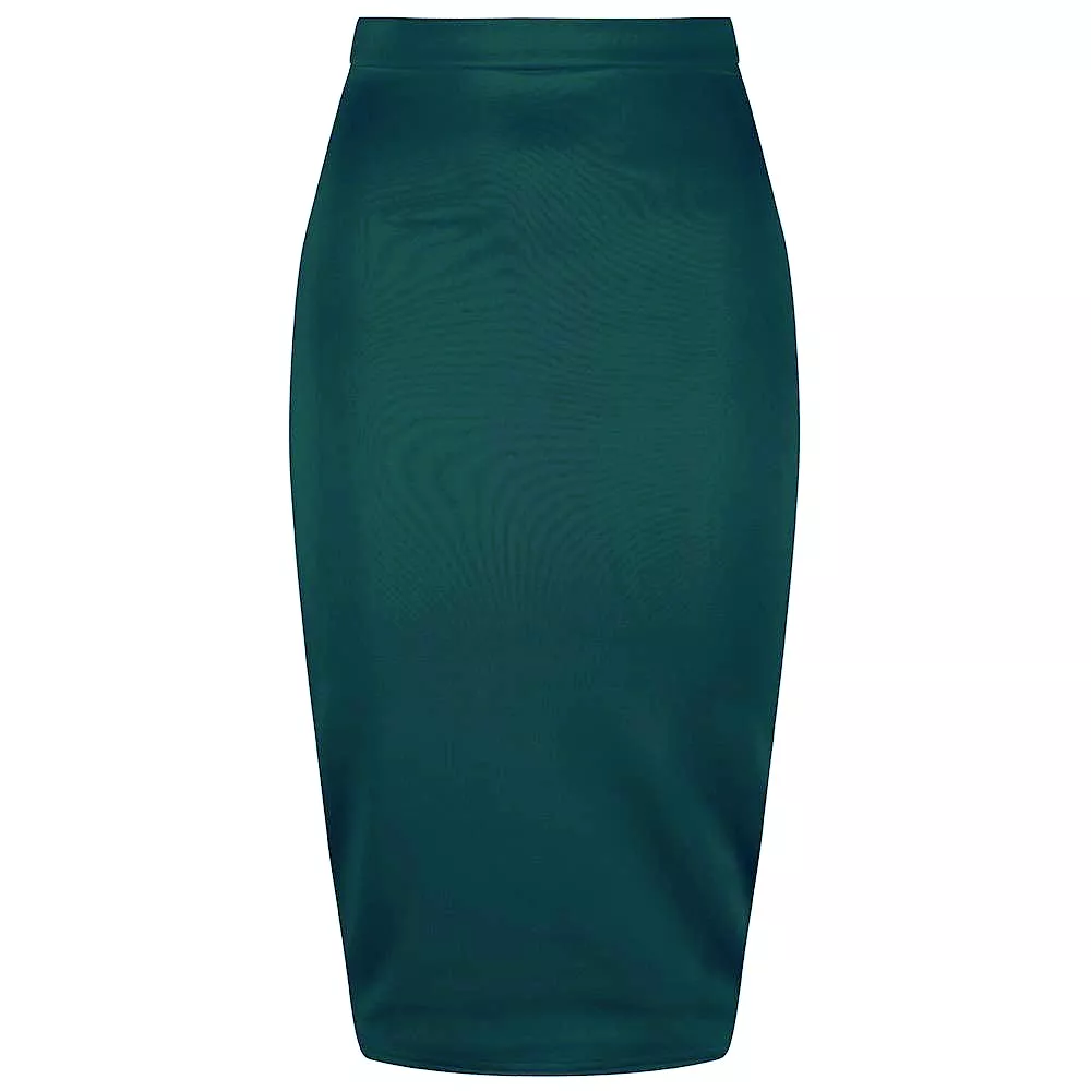 Teal Classic Stretch Emerald Pencil Bodycon Midi Office Work Skirt