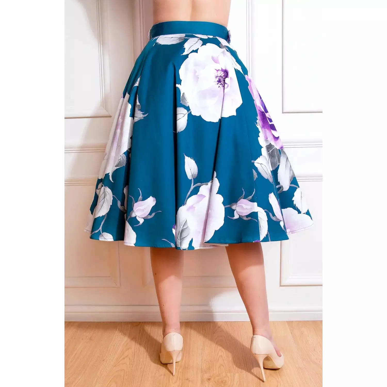 Teal Floral Rockabilly Swing Skirt