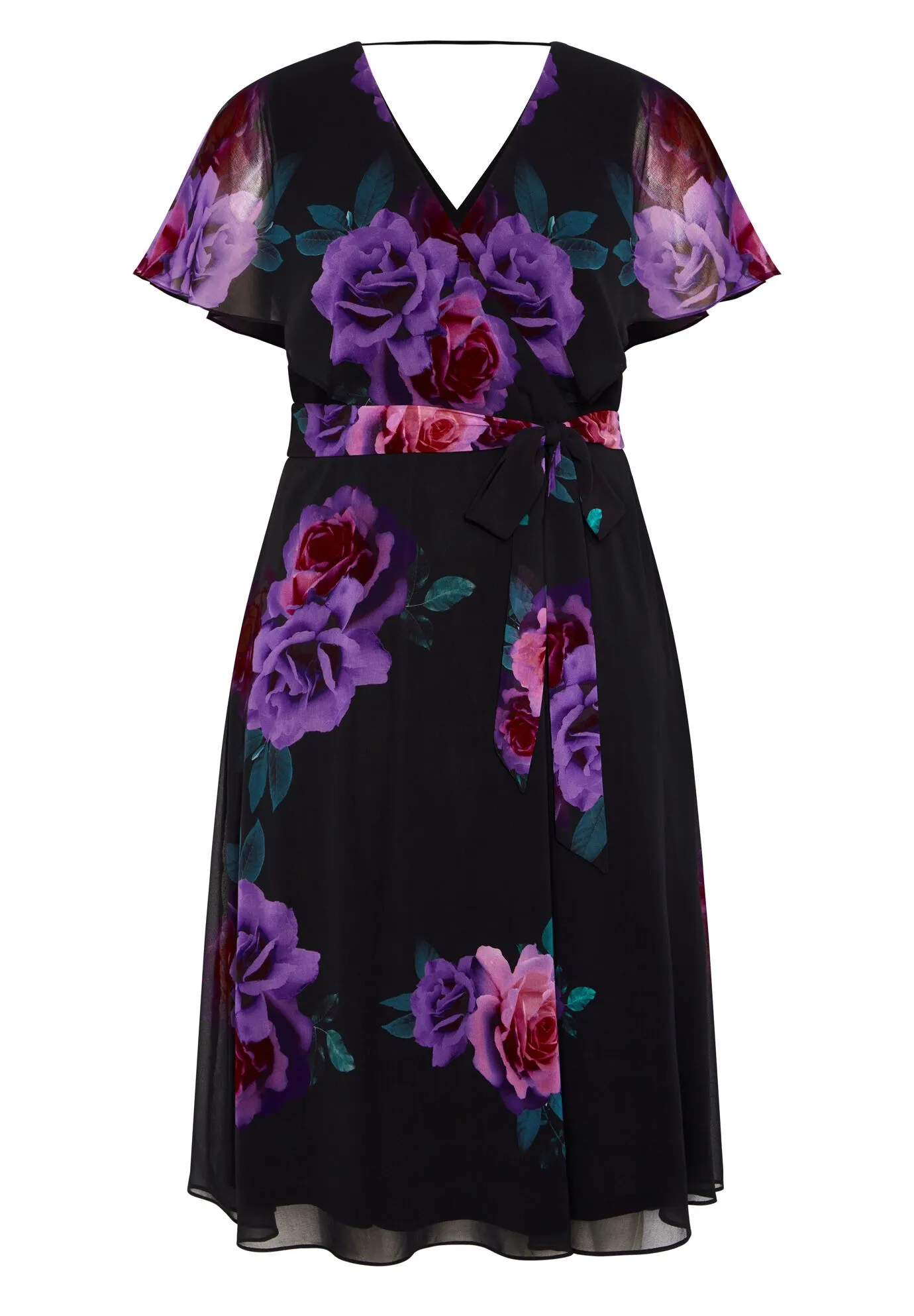 Tied Rose Maxi Dress - black bright bloom