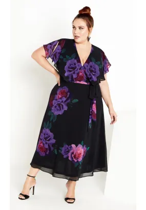 Tied Rose Maxi Dress - black bright bloom