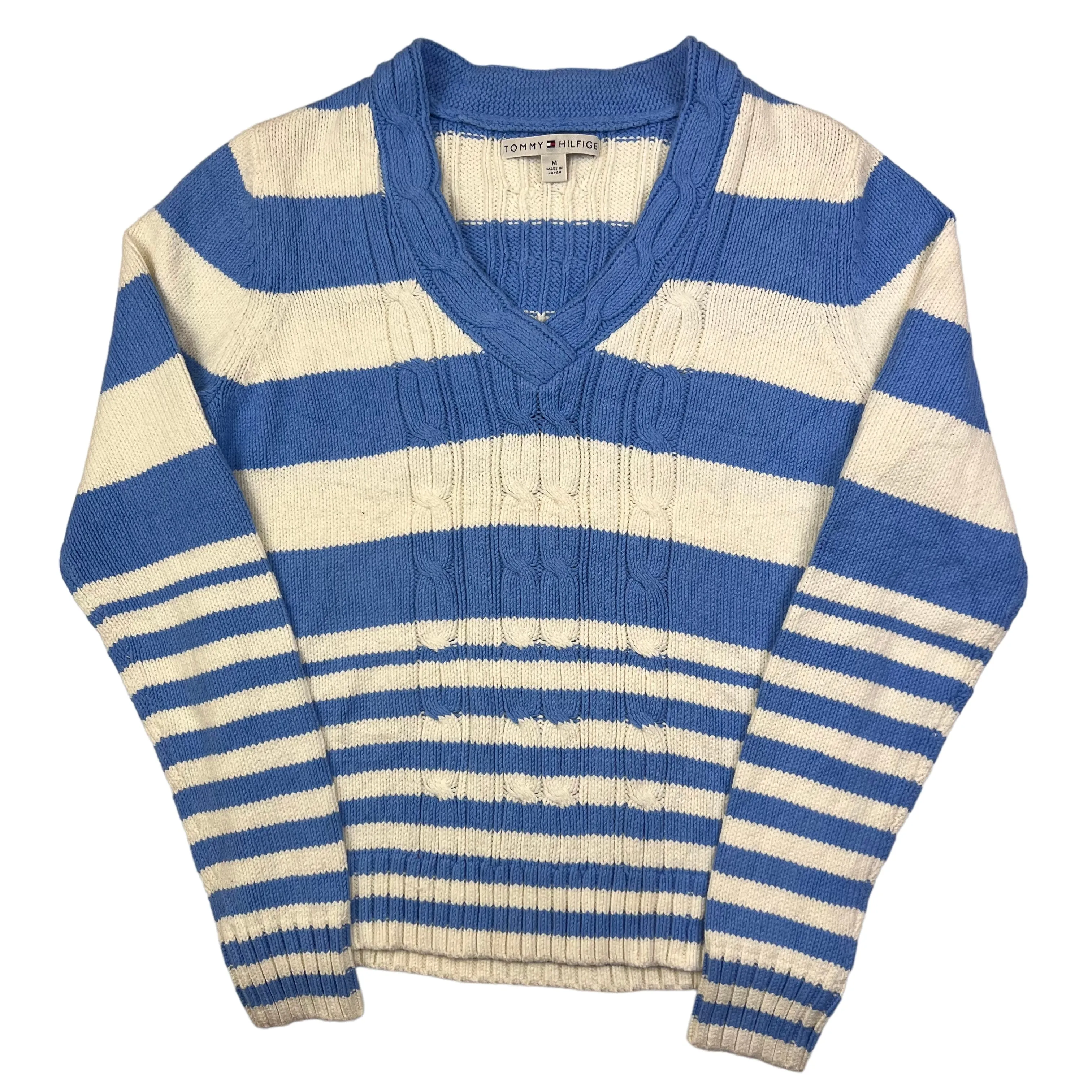 Tommy Hilfiger Striped V-Neck Knit Sweater Blue Cream