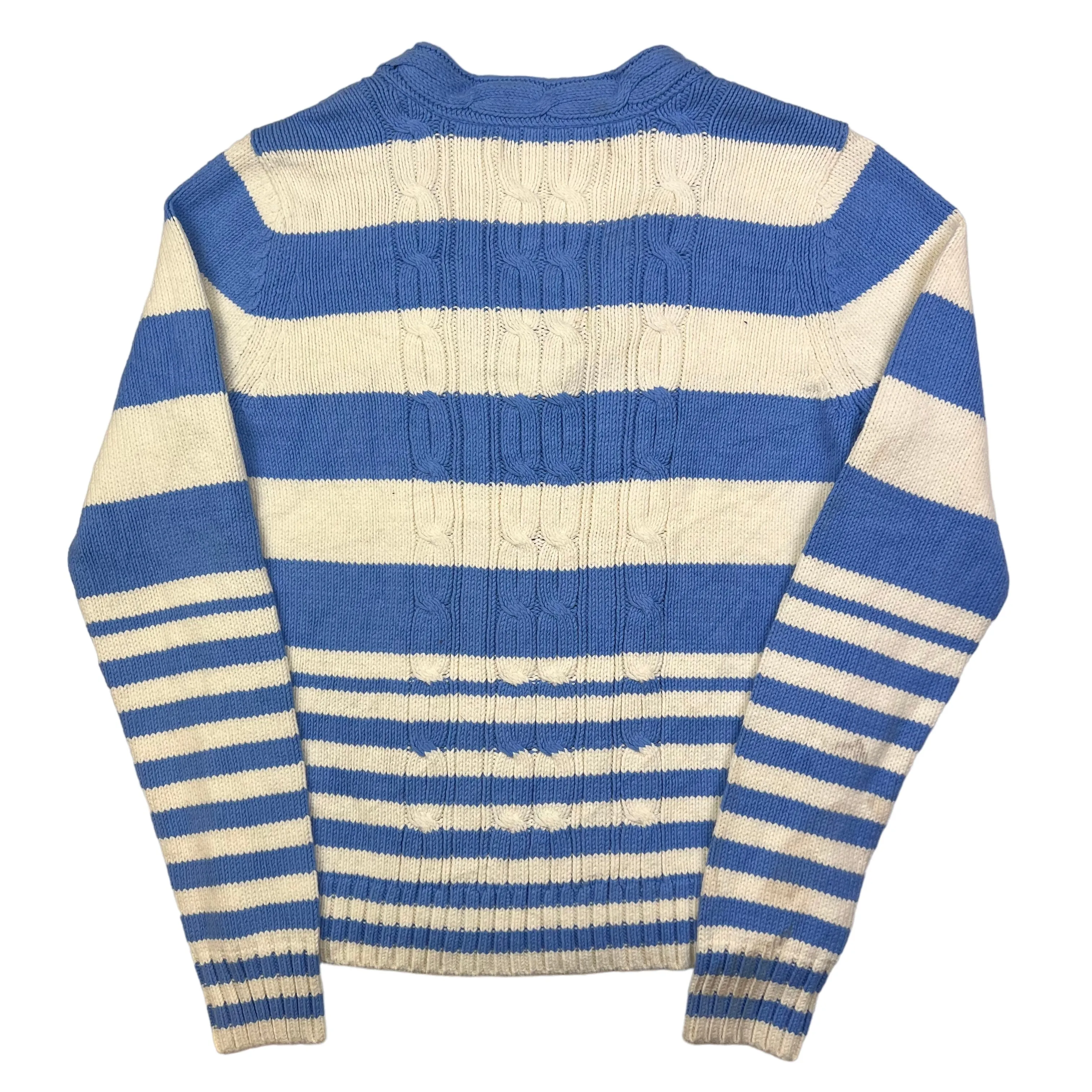 Tommy Hilfiger Striped V-Neck Knit Sweater Blue Cream