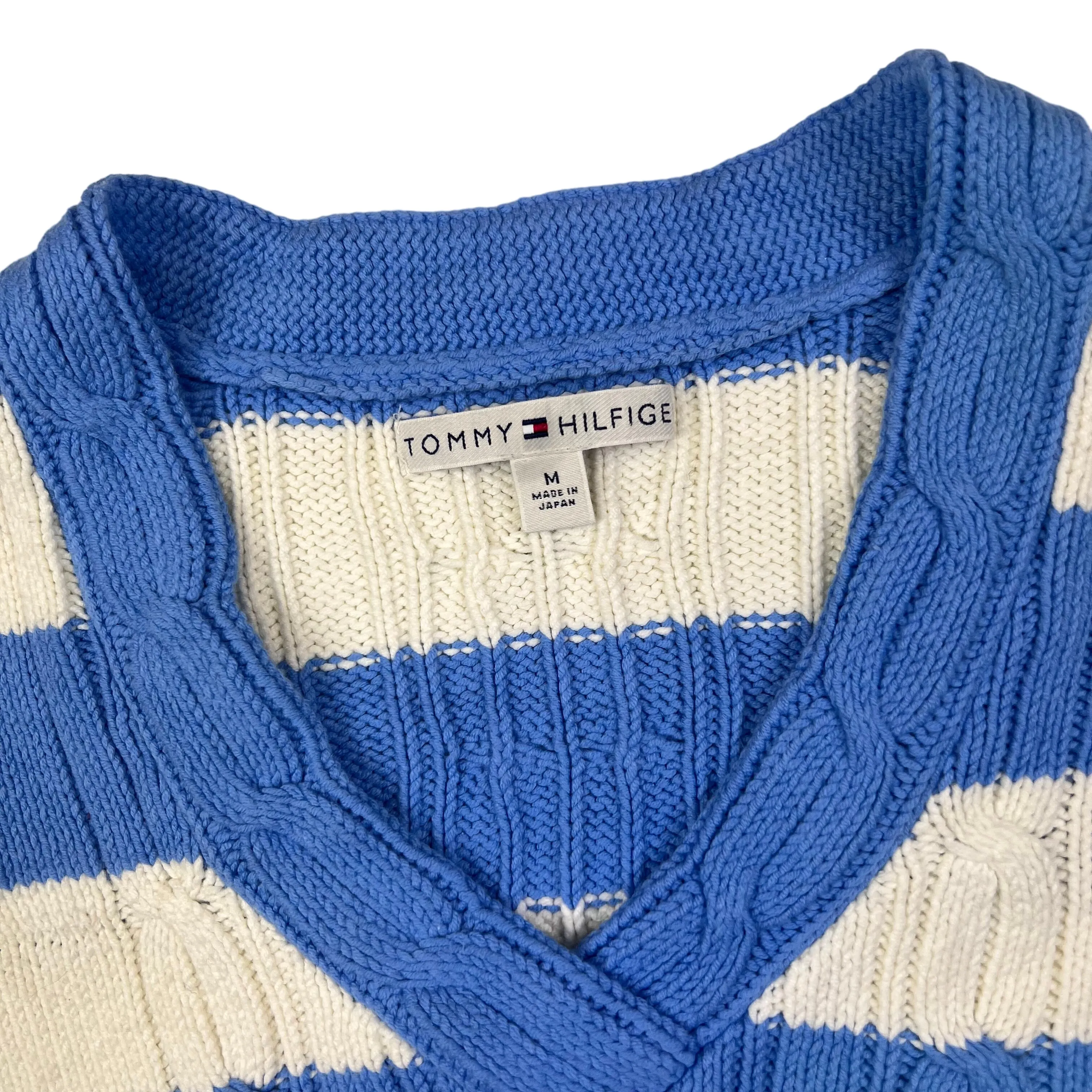 Tommy Hilfiger Striped V-Neck Knit Sweater Blue Cream