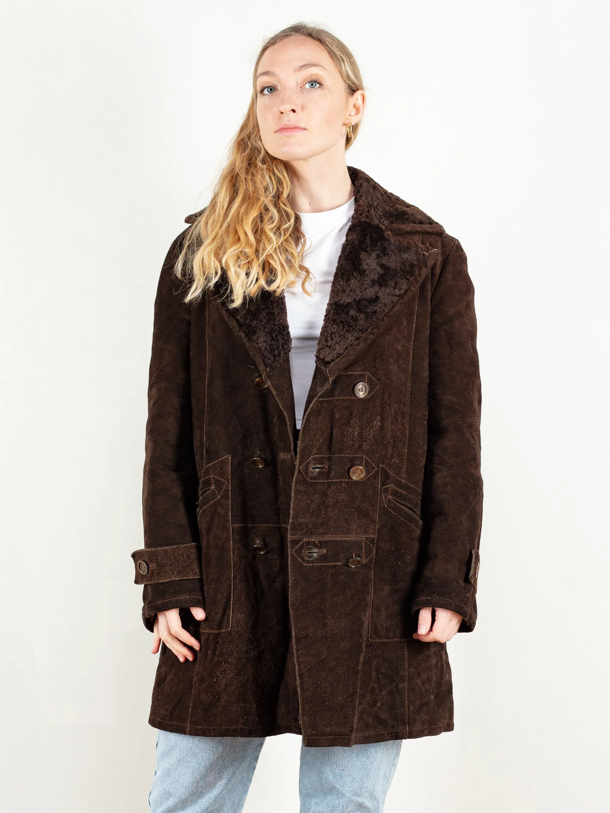 Vintage 70's Brown Sherpa Suede Coat Women