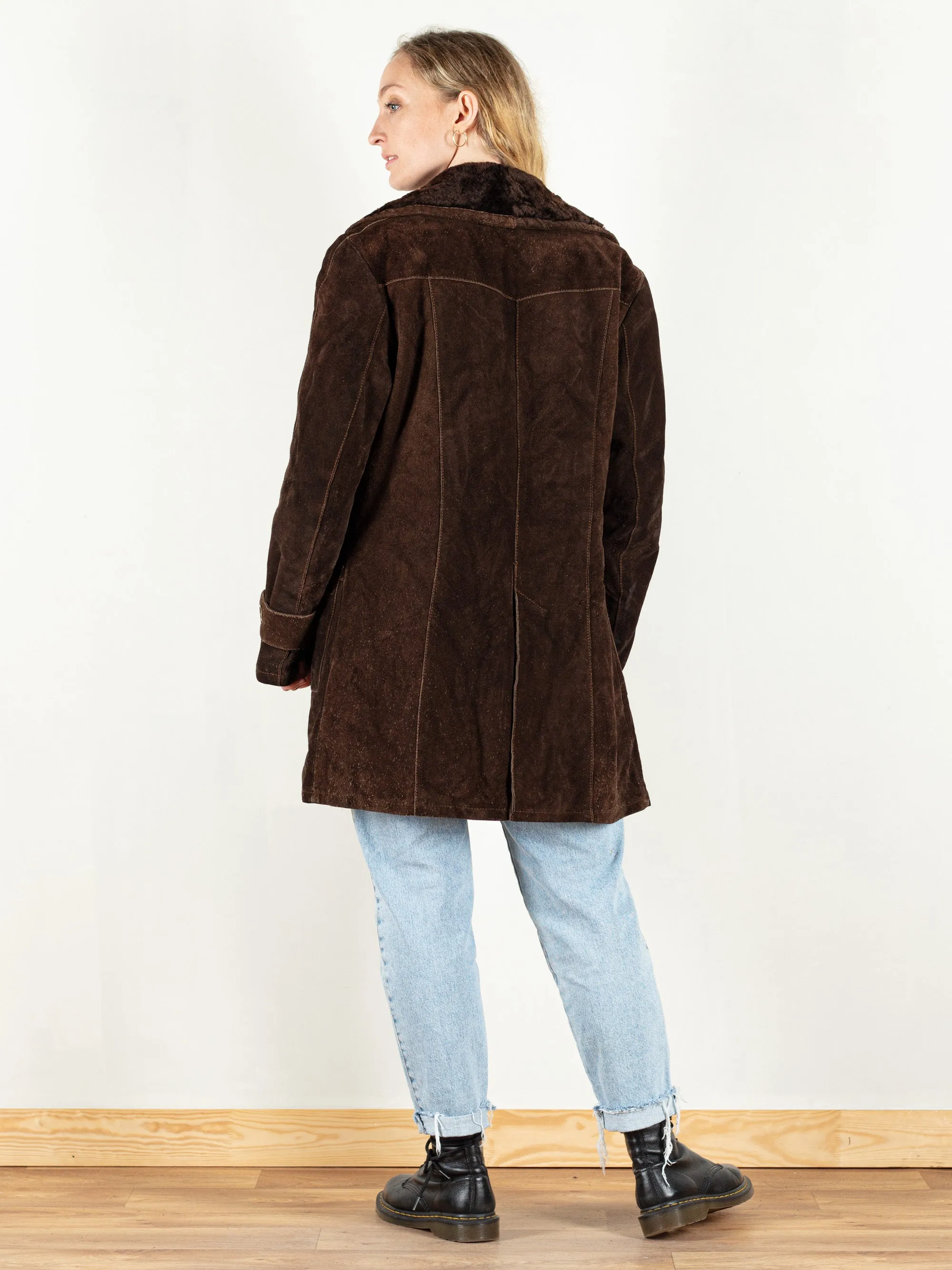 Vintage 70's Brown Sherpa Suede Coat Women