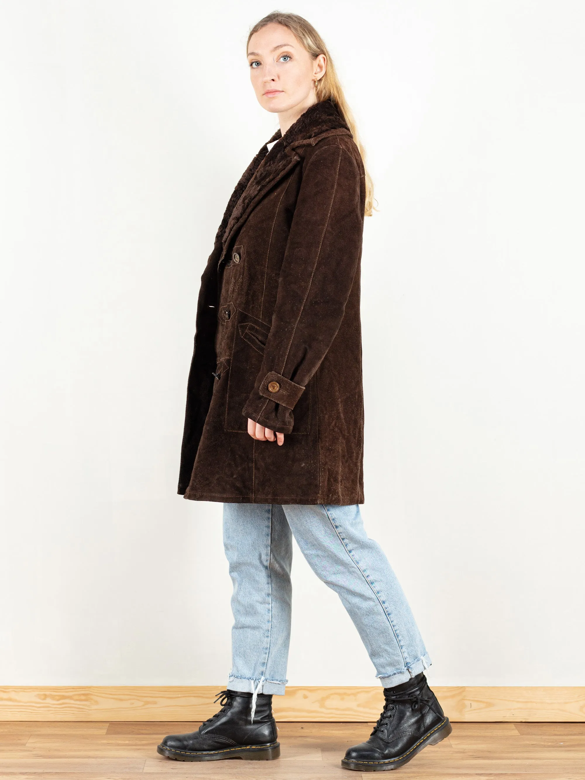 Vintage 70's Brown Sherpa Suede Coat Women