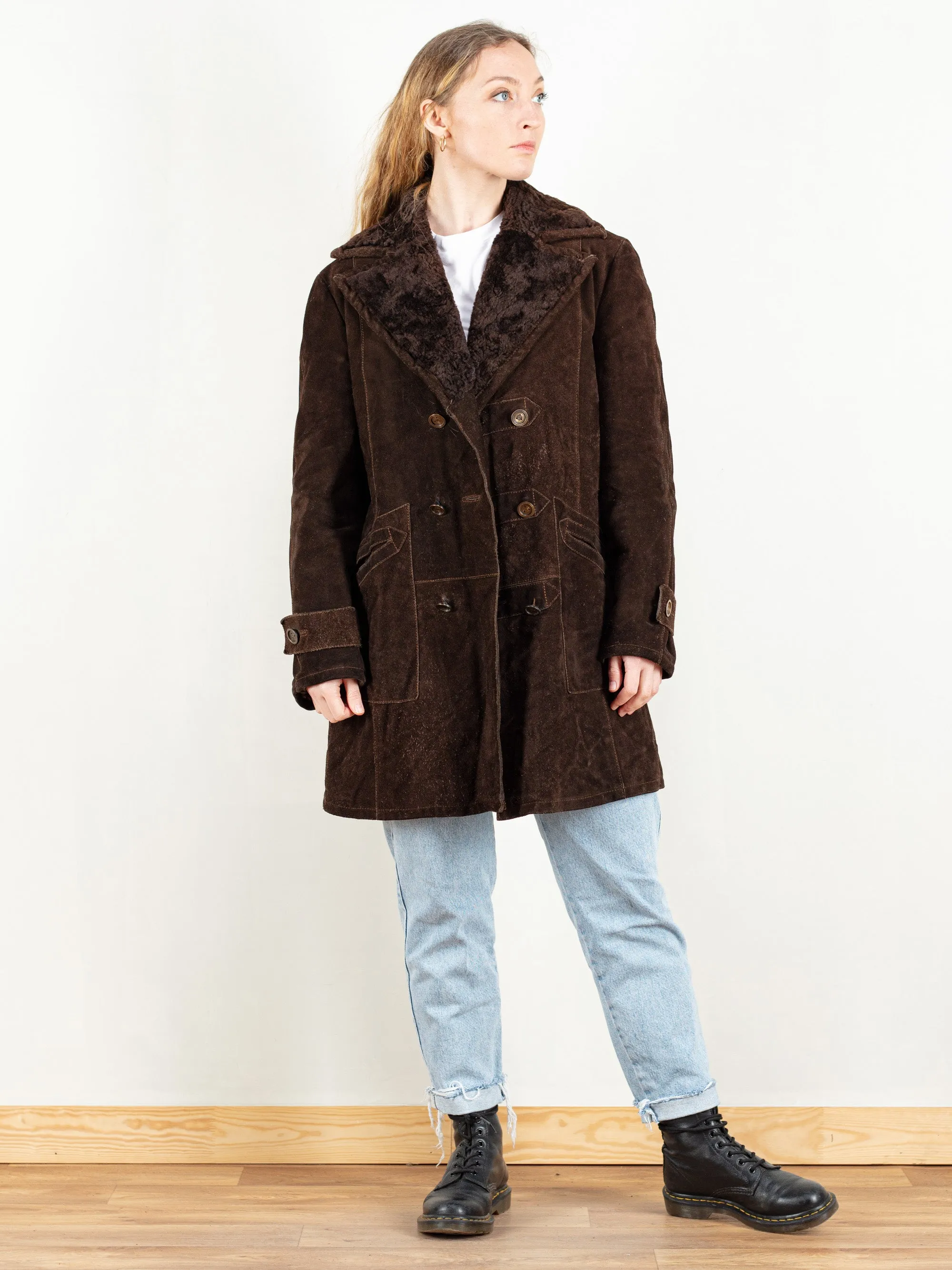 Vintage 70's Brown Sherpa Suede Coat Women