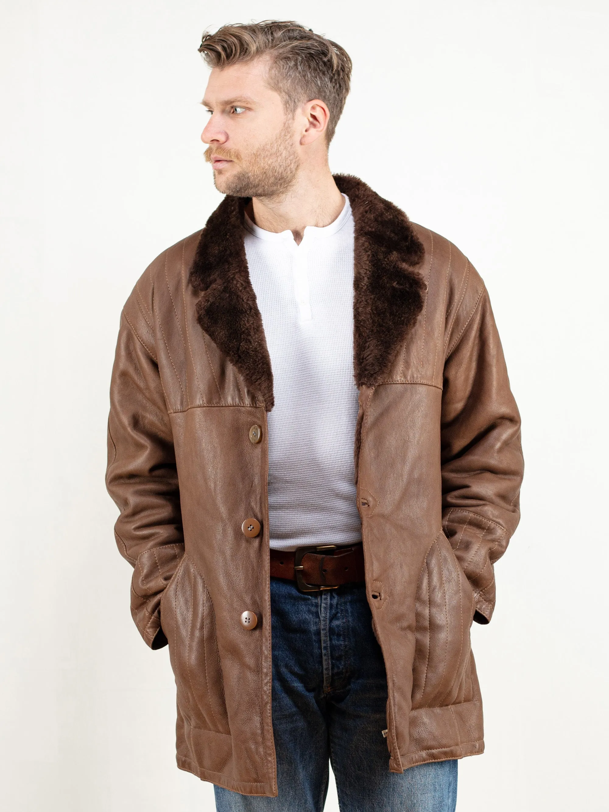 Vintage 70's Men Brown Shearling Coat