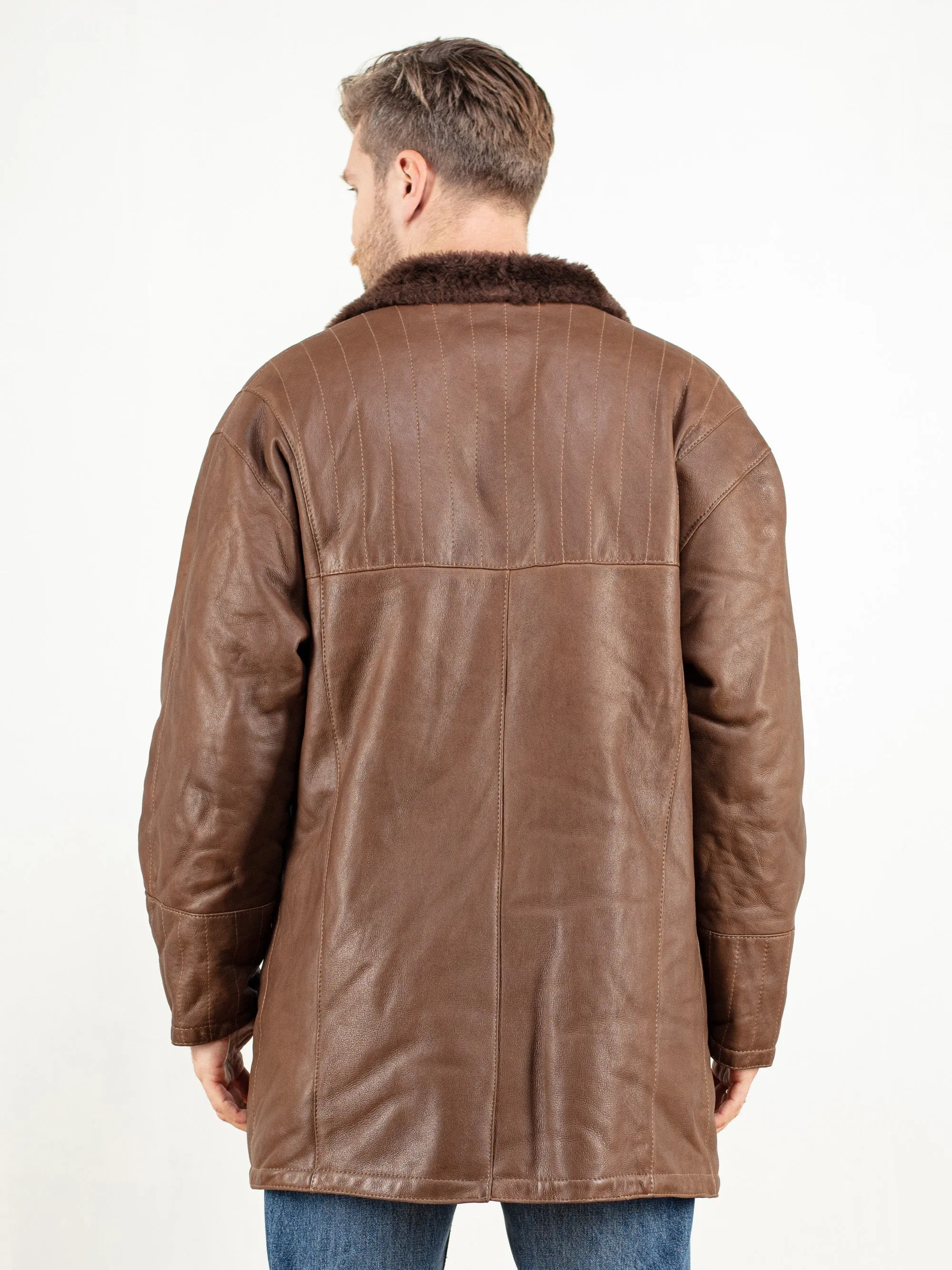 Vintage 70's Men Brown Shearling Coat