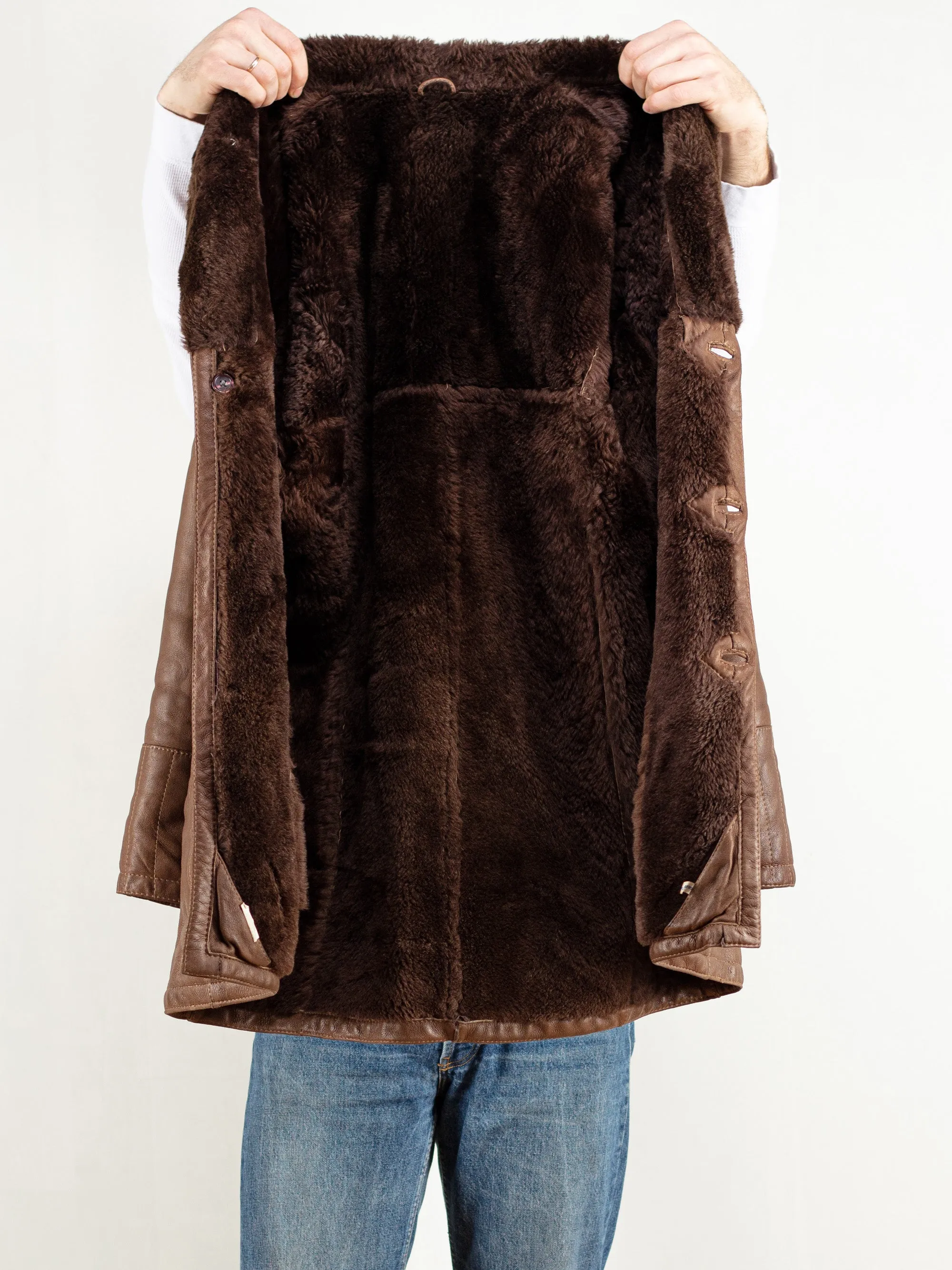 Vintage 70's Men Brown Shearling Coat