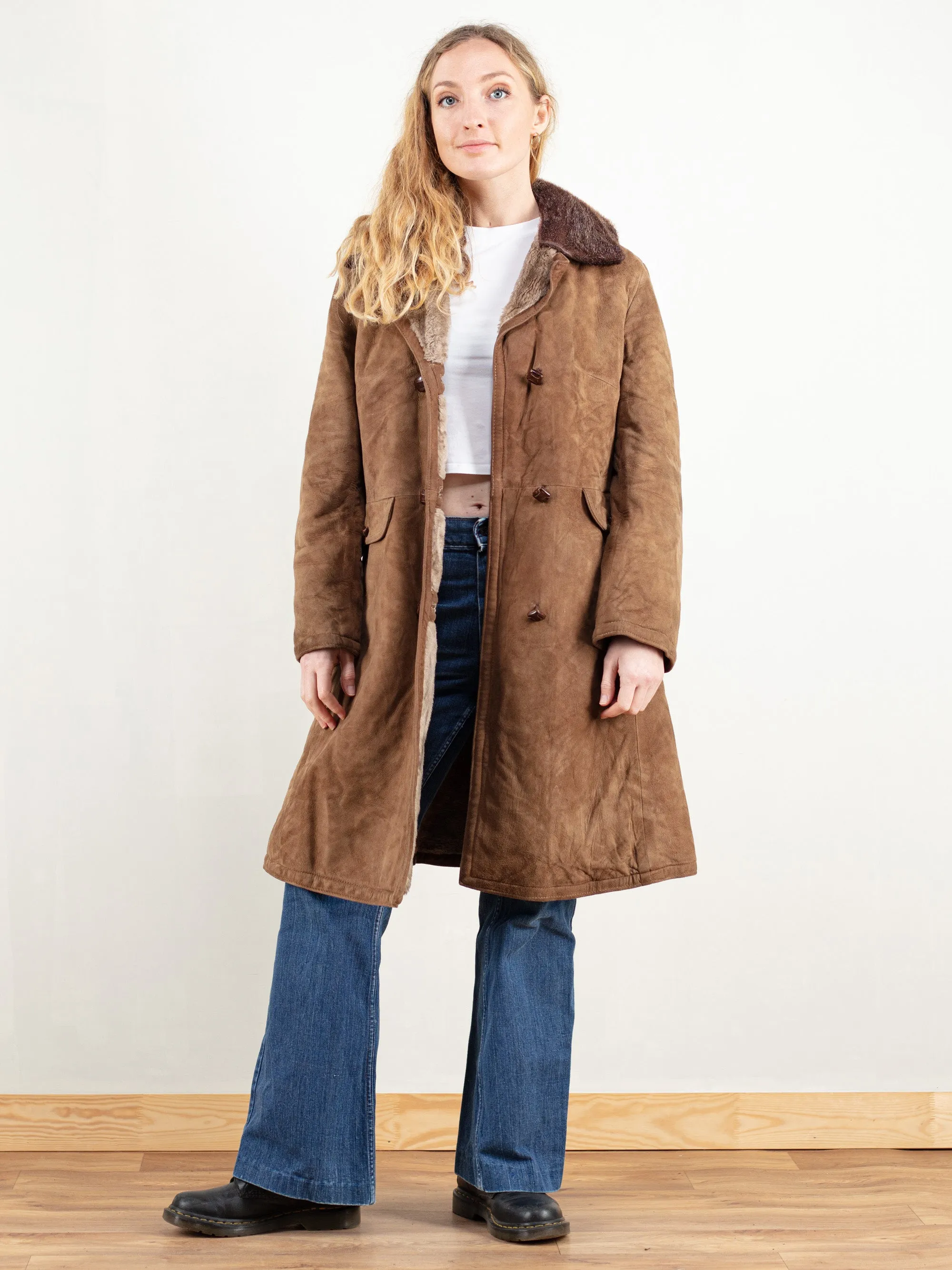 Vintage 70's Suede Sherpa Coat Faux Fur