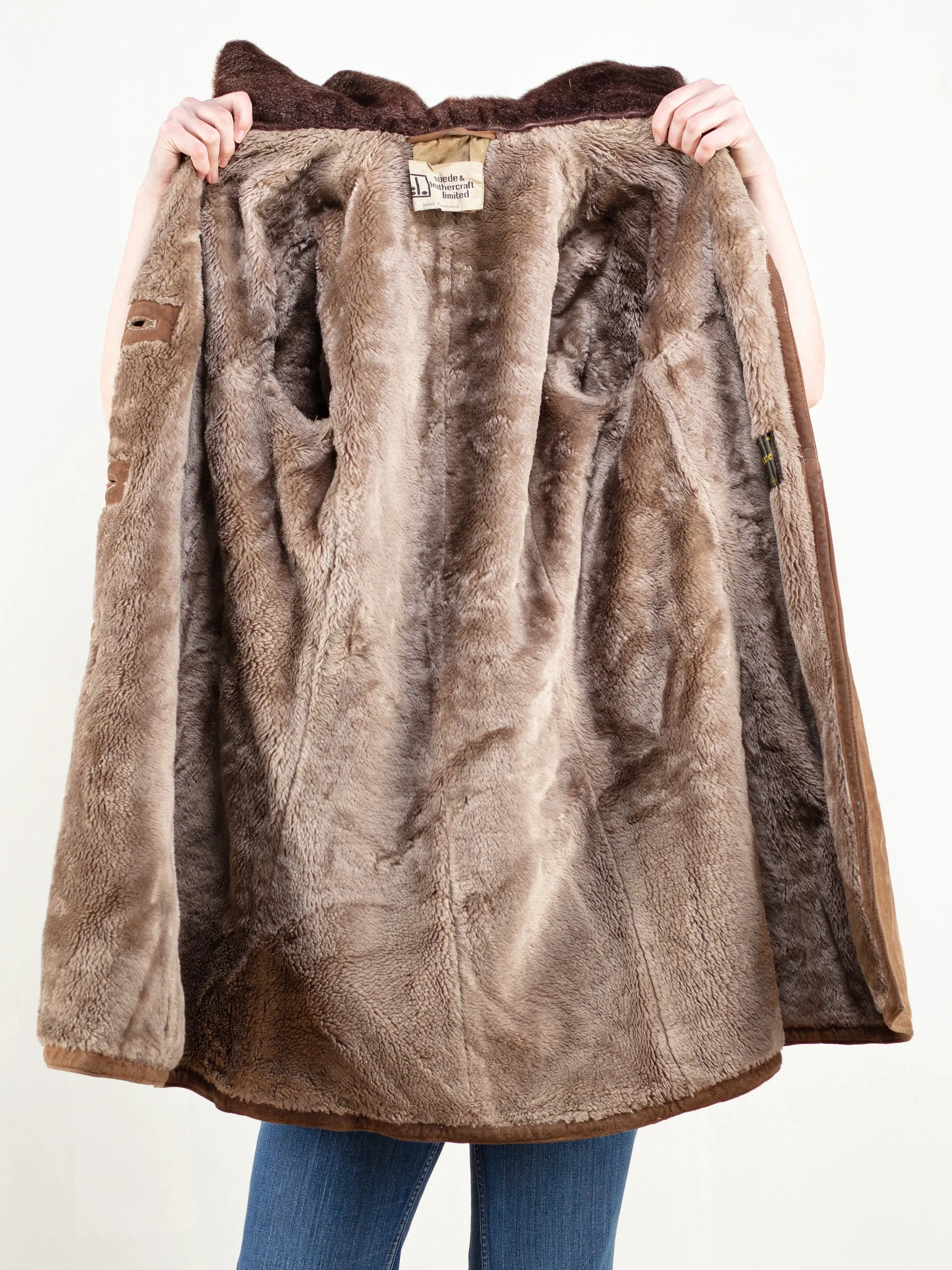 Vintage 70's Suede Sherpa Coat Faux Fur