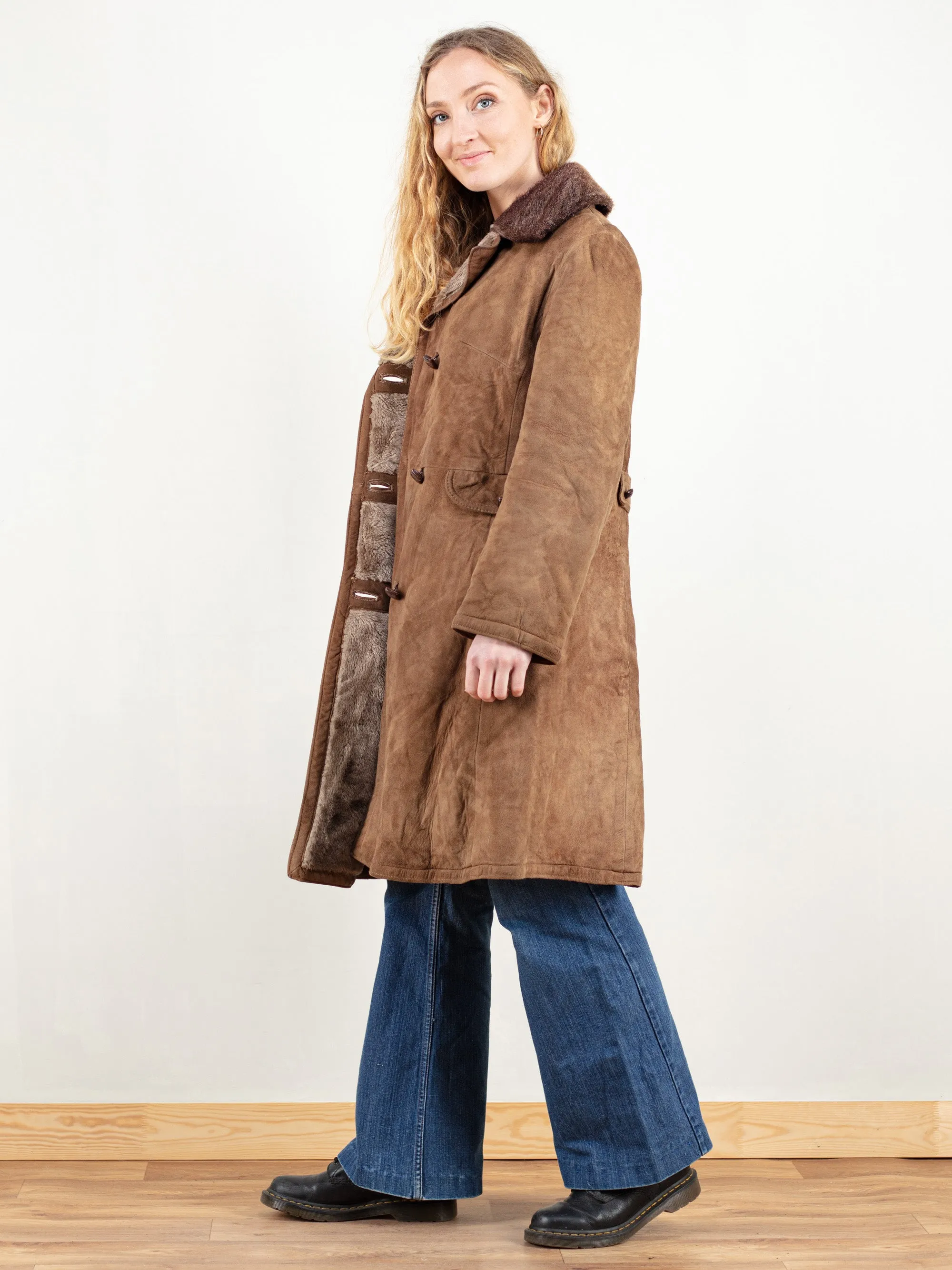 Vintage 70's Suede Sherpa Coat Faux Fur