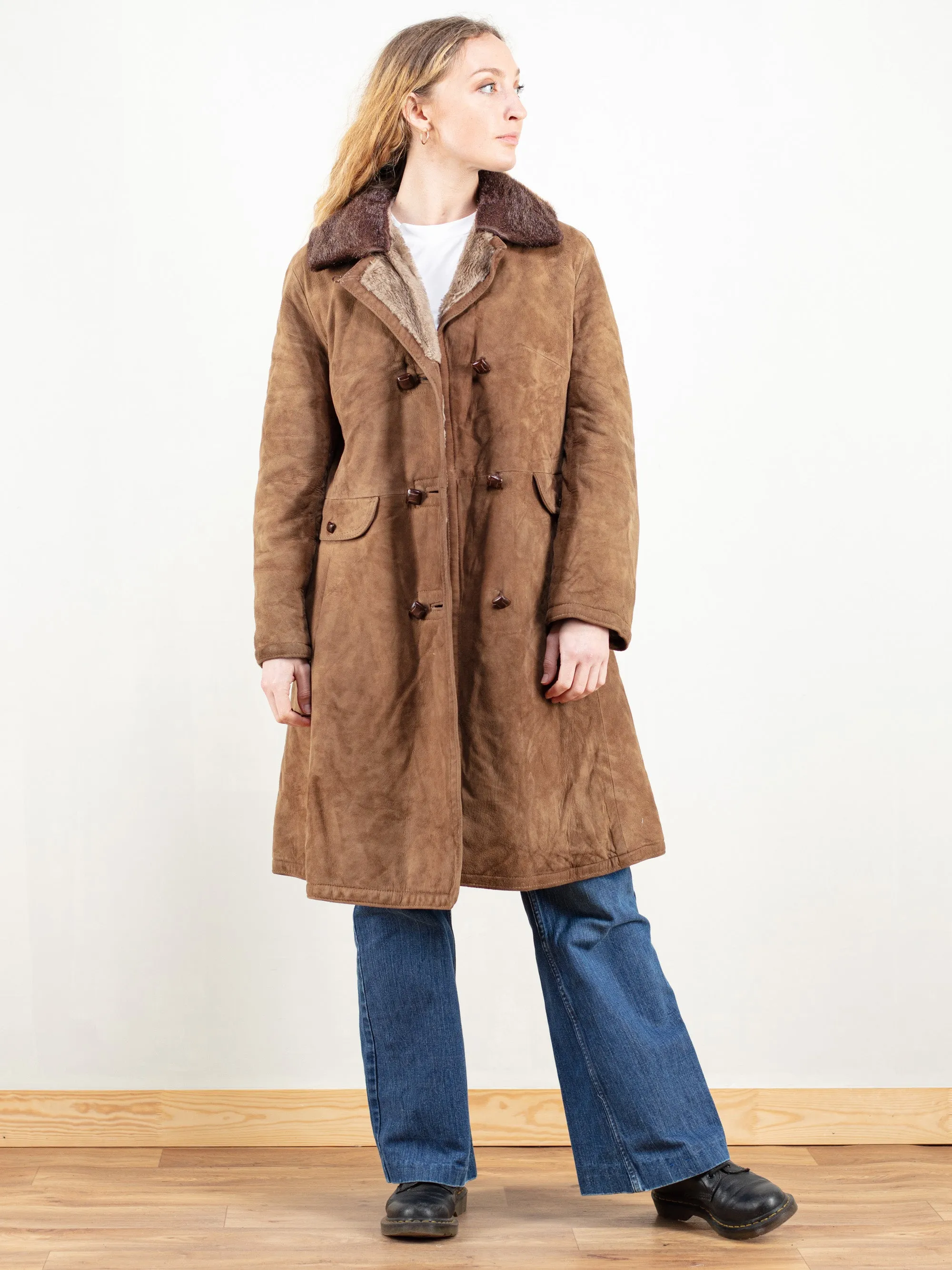 Vintage 70's Suede Sherpa Coat Faux Fur