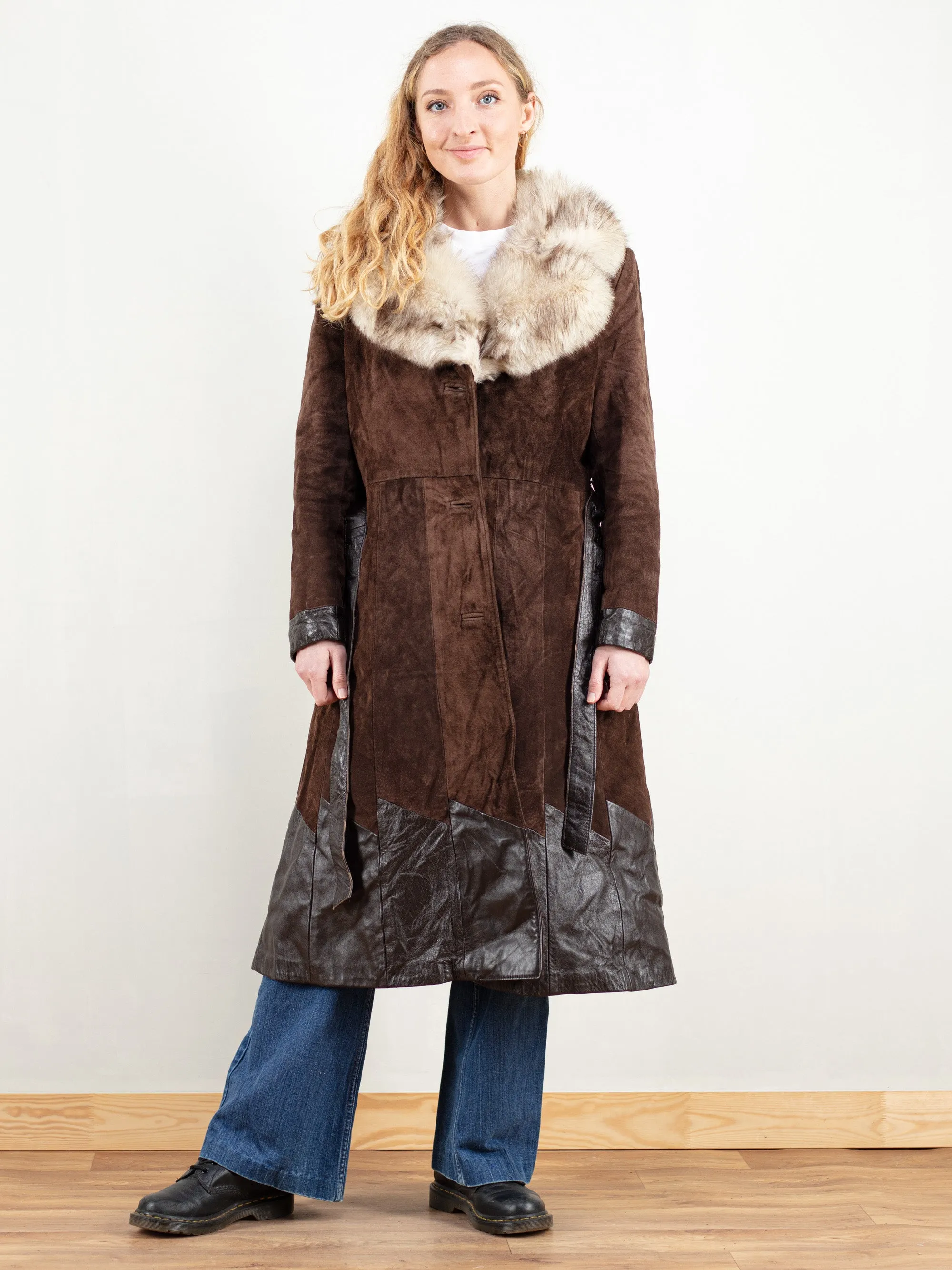 Vintage 70's Women Fur Suede Coat