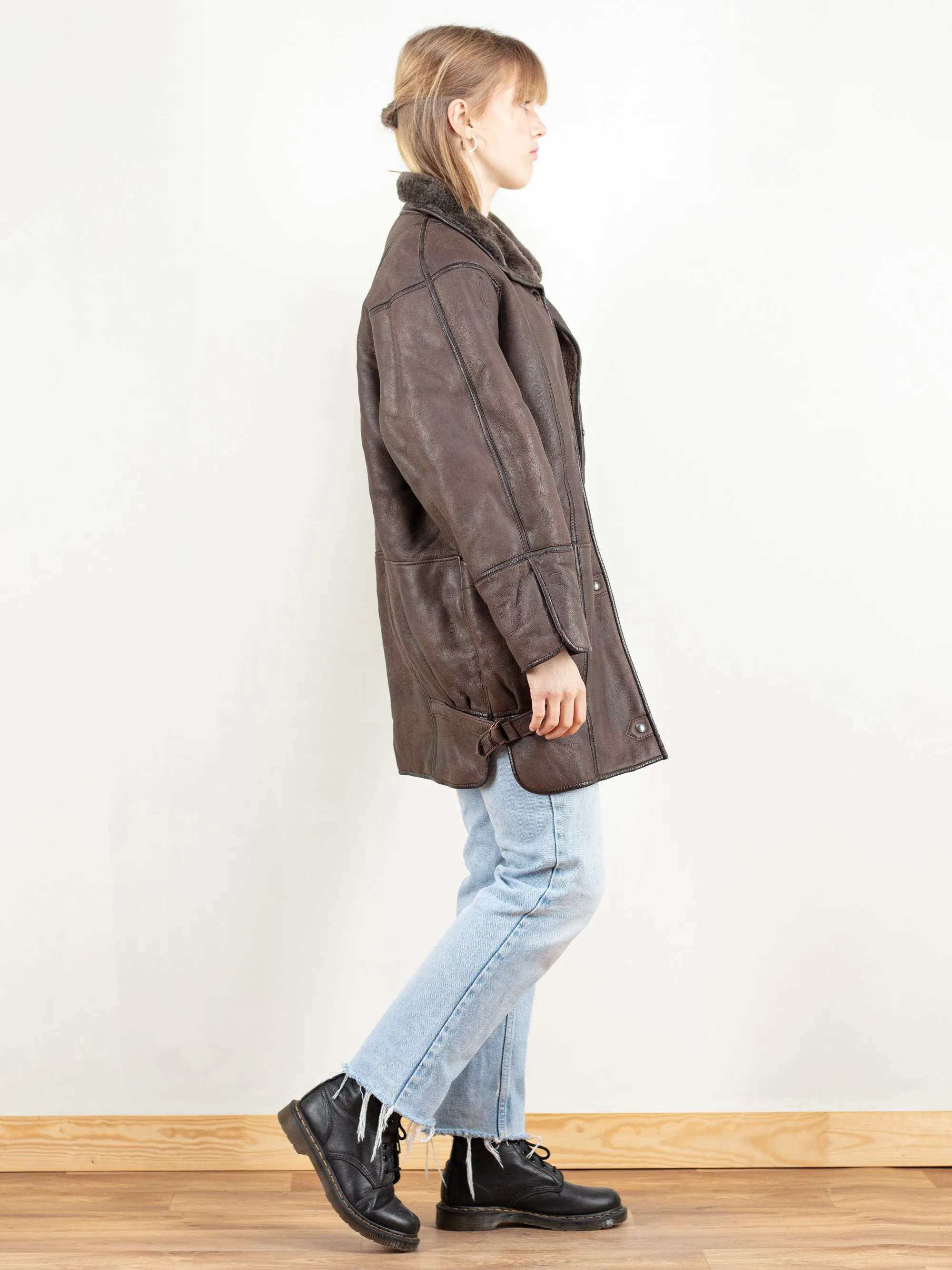 Vintage 70's Women Leather Shearling Coat