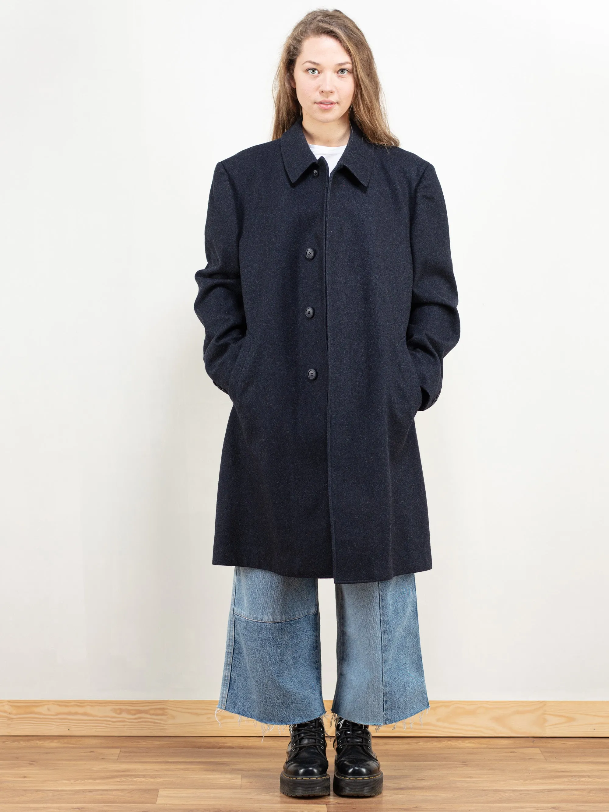 Vintage 80s Blue Wool Coat Women