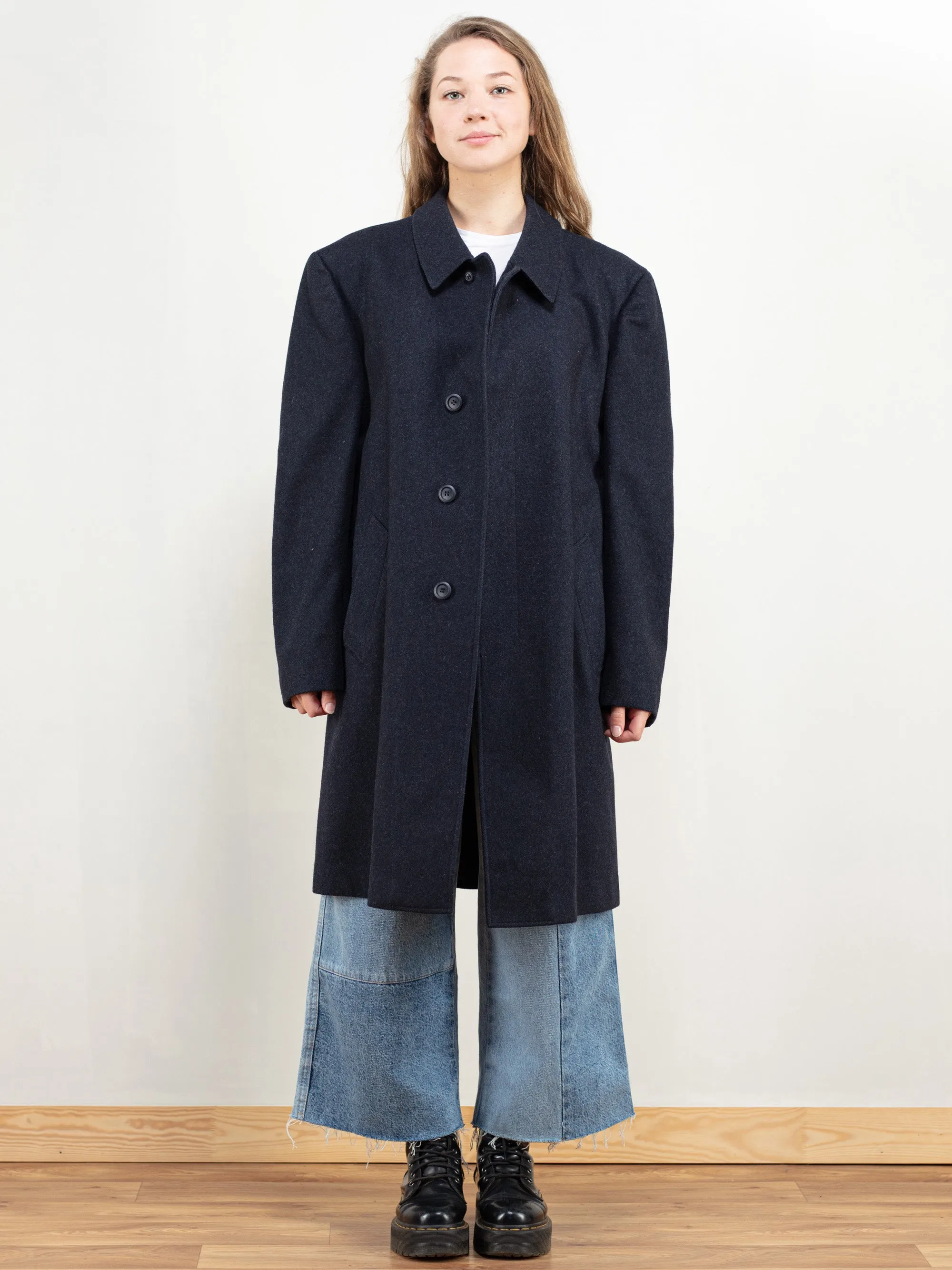 Vintage 80s Blue Wool Coat Women