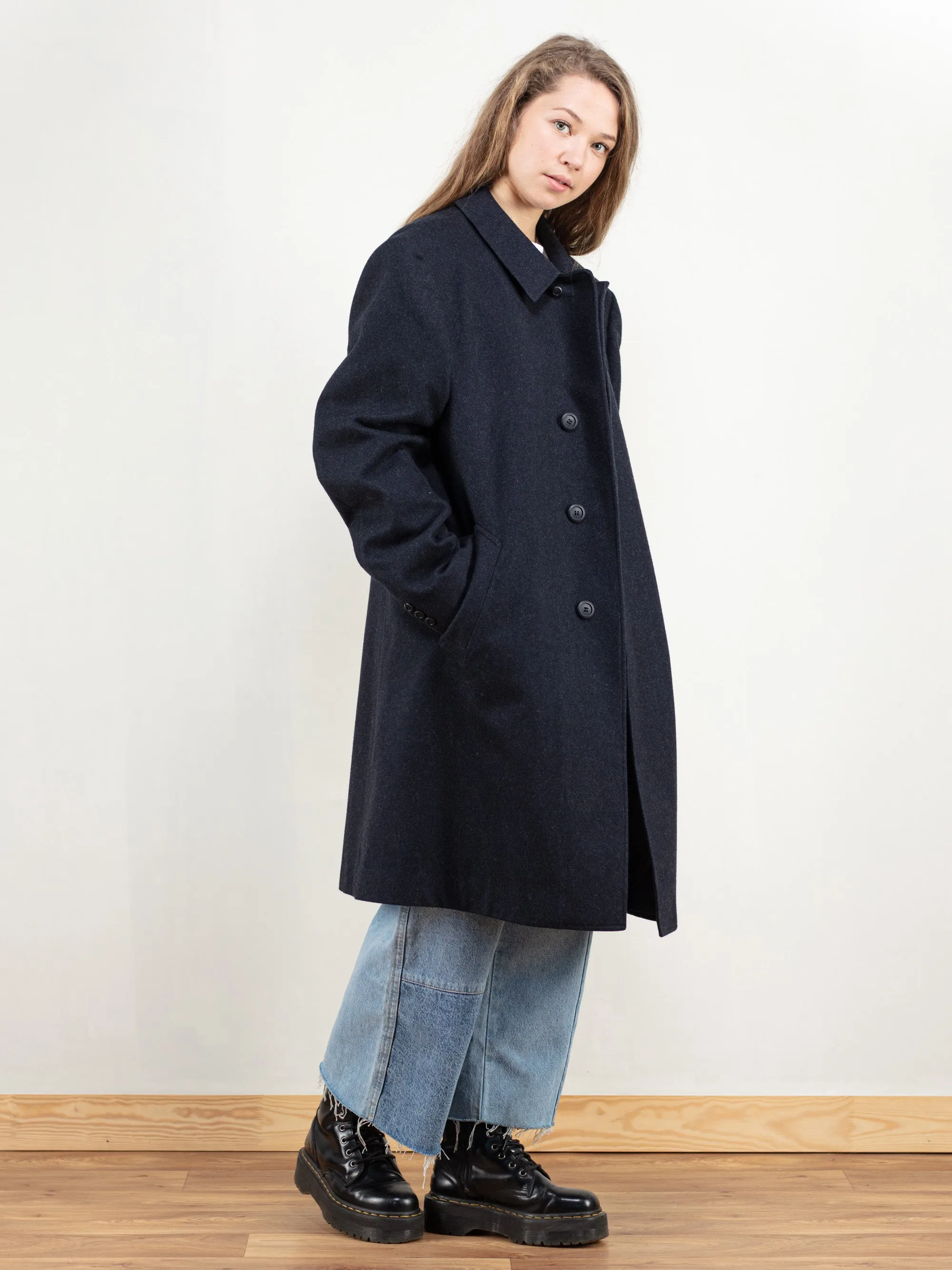 Vintage 80s Blue Wool Coat Women