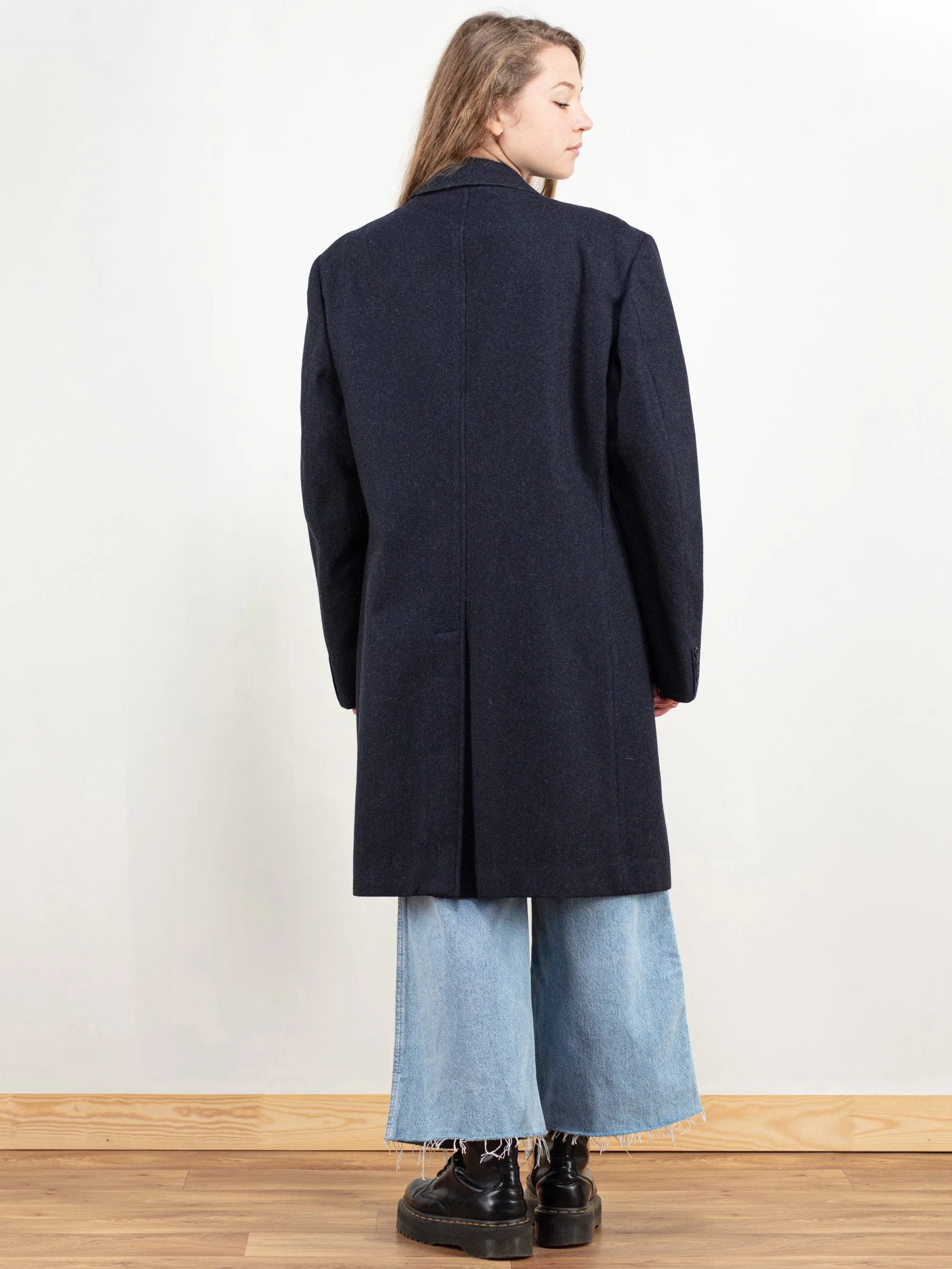 Vintage 80s Blue Wool Coat Women