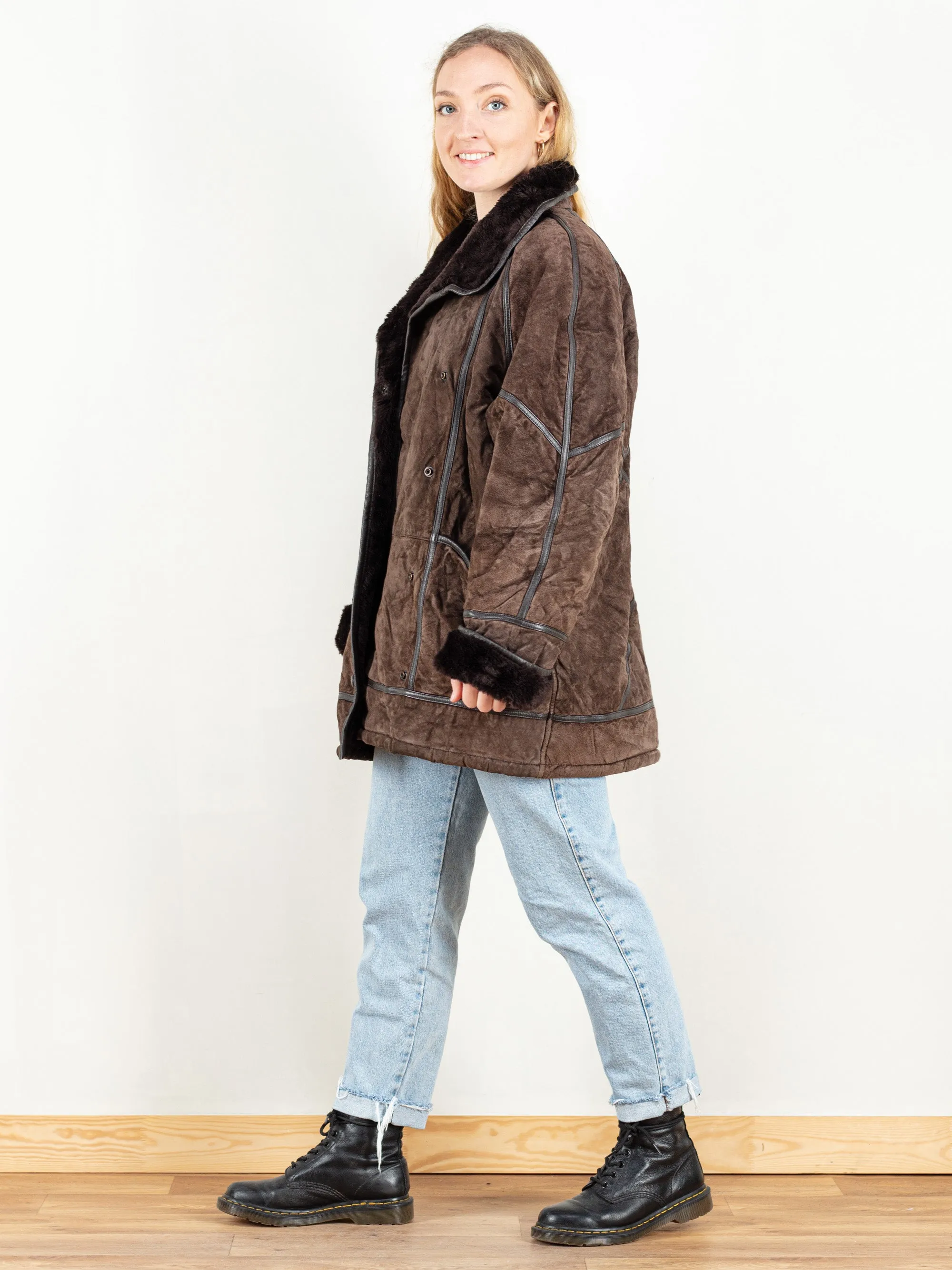 Vintage 80's Brown Sheepskin Coat Women